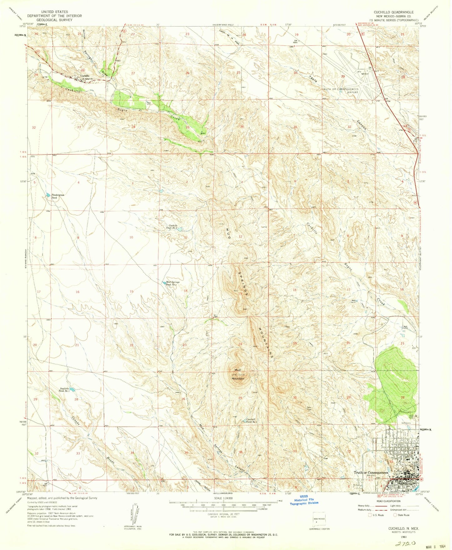 Classic USGS Cuchillo New Mexico 7.5'x7.5' Topo Map Image