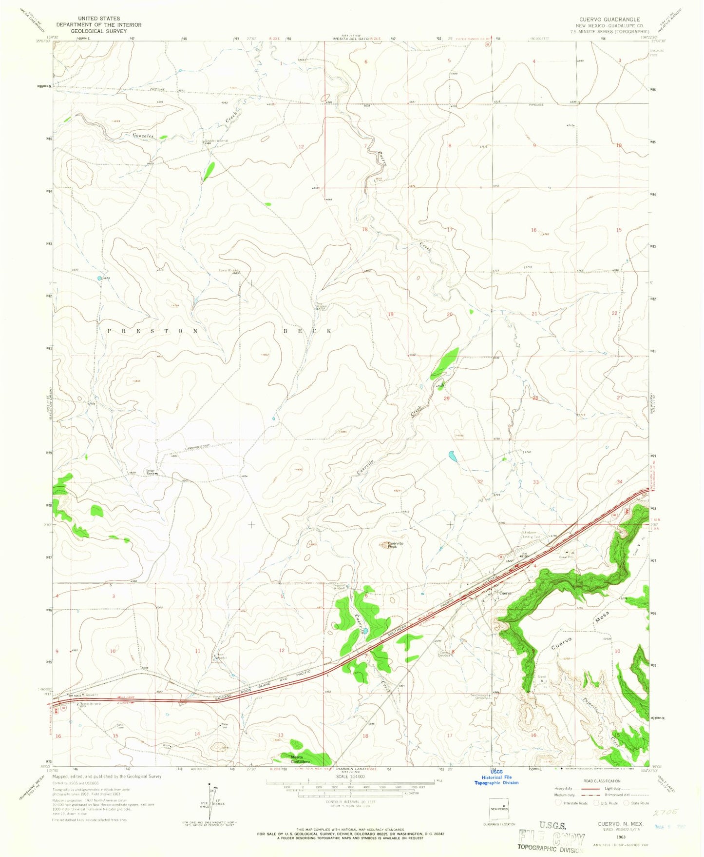 Classic USGS Cuervo New Mexico 7.5'x7.5' Topo Map Image
