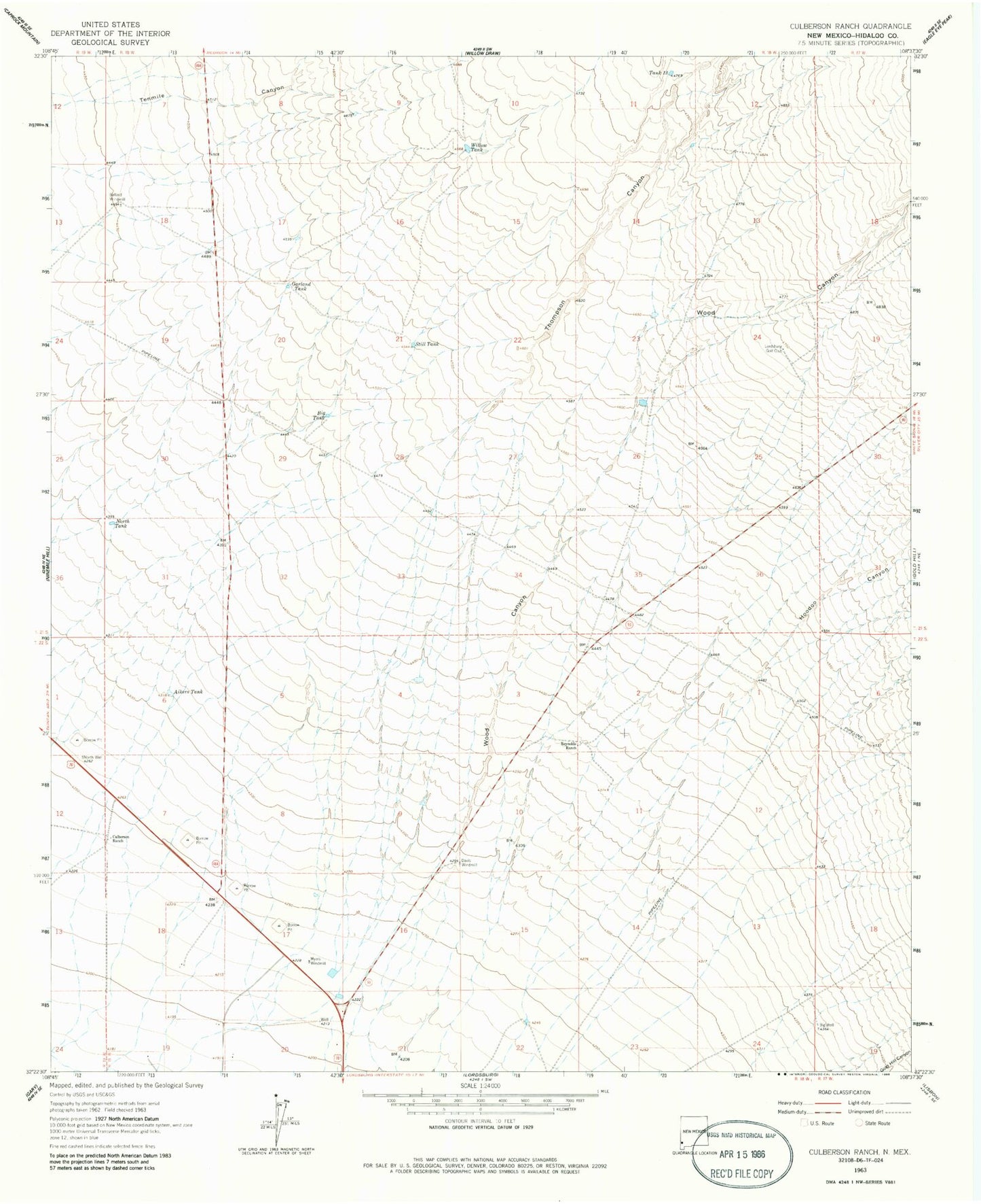 Classic USGS Culberson Ranch New Mexico 7.5'x7.5' Topo Map Image