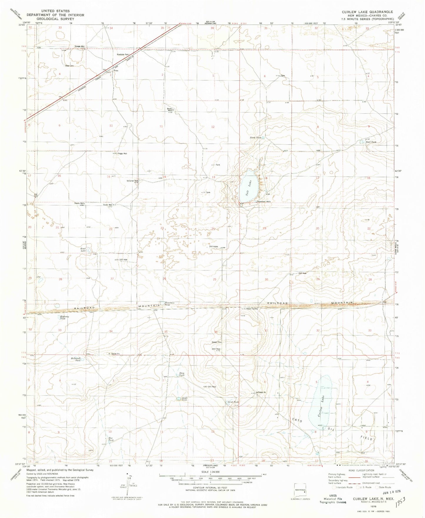 Classic USGS Curlew Lake New Mexico 7.5'x7.5' Topo Map Image