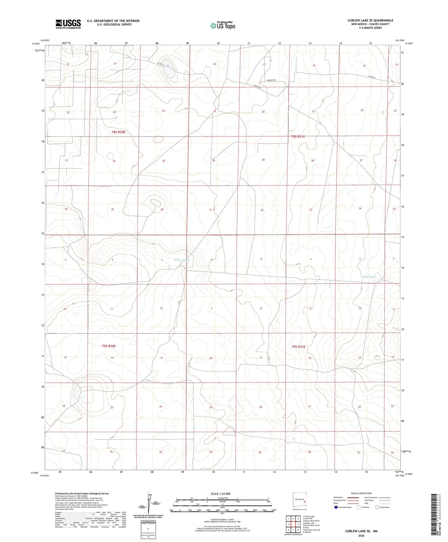 Curlew Lake SE New Mexico US Topo Map Image