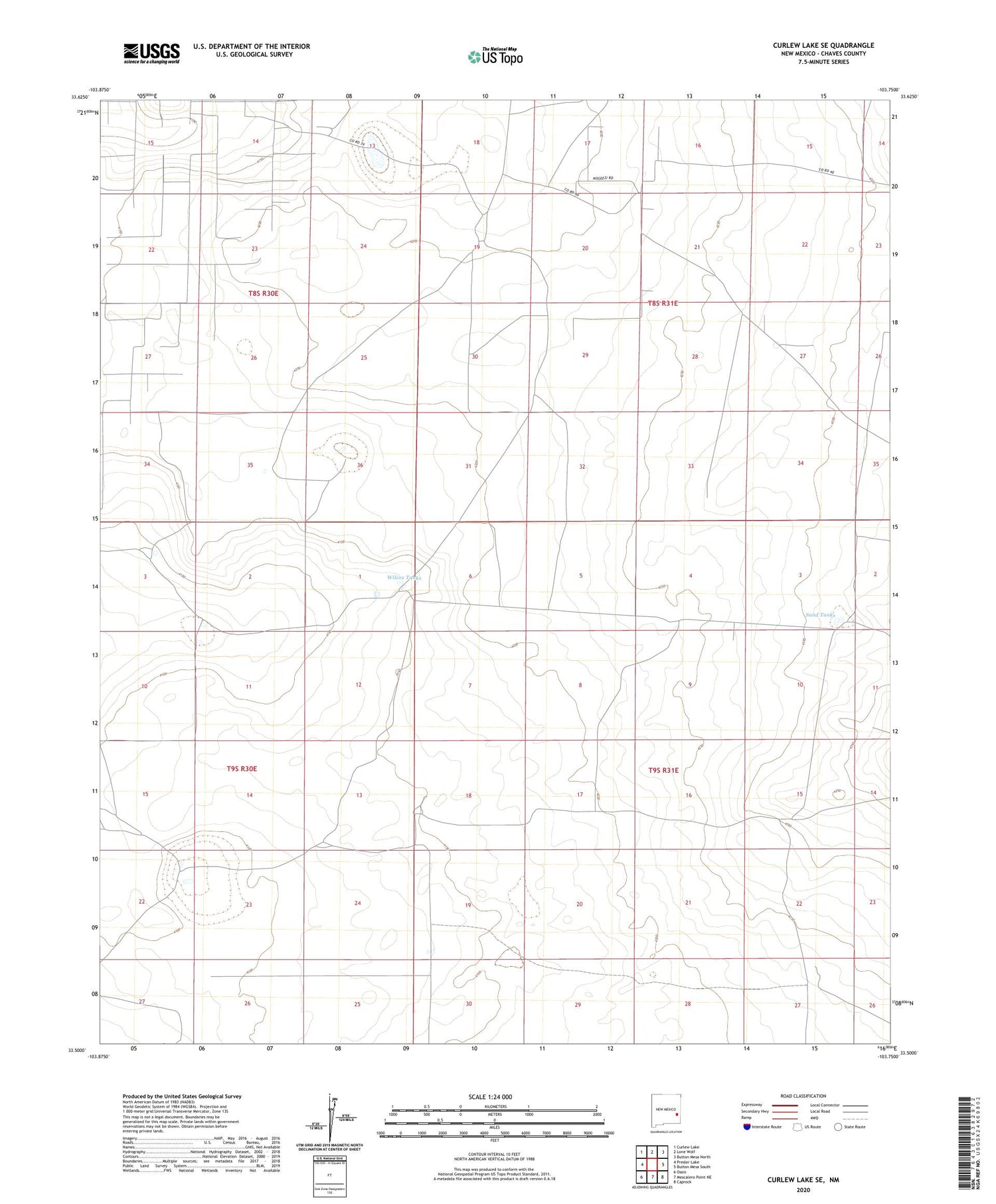 Curlew Lake SE New Mexico US Topo Map Image
