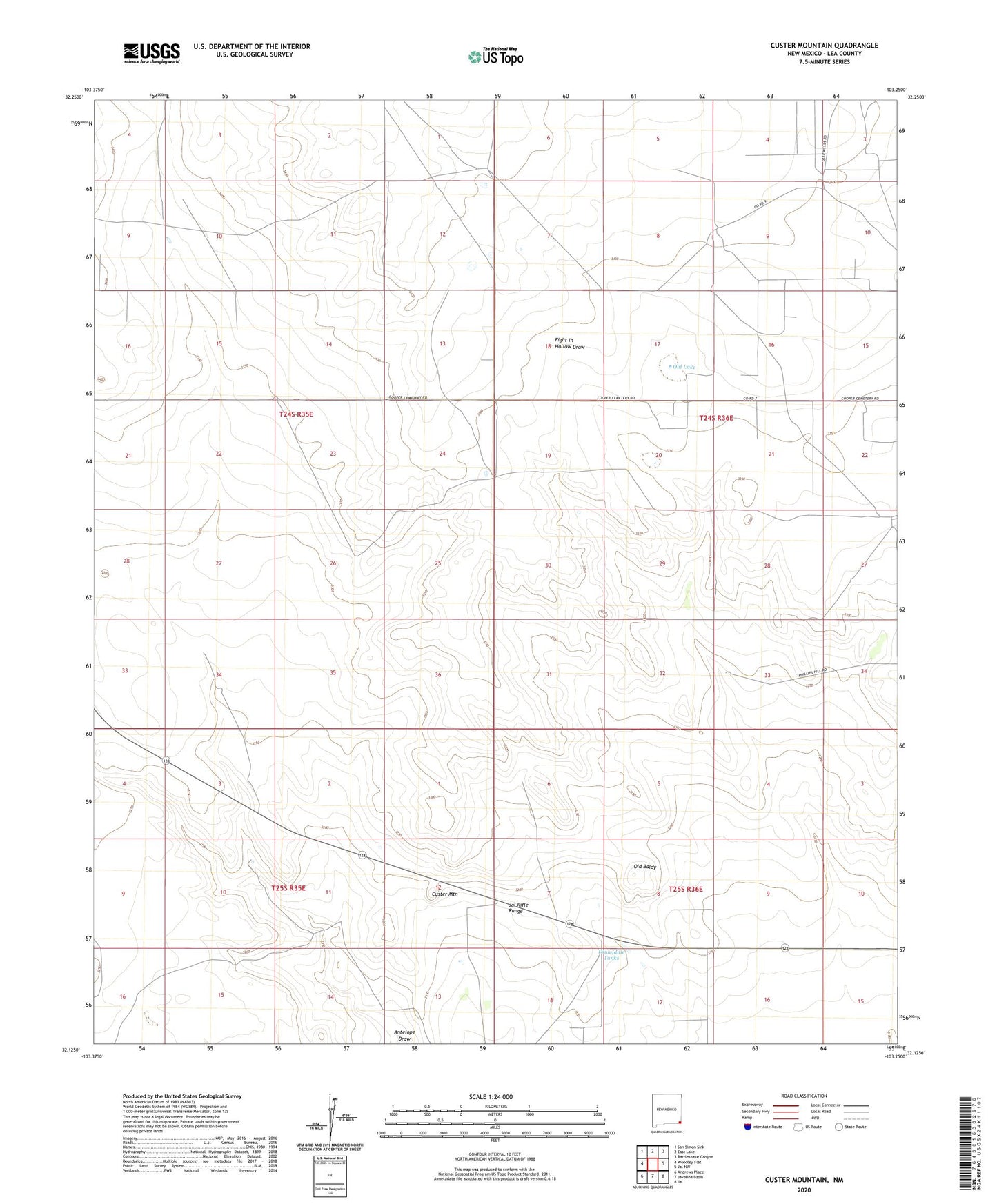 Custer Mountain New Mexico US Topo Map Image