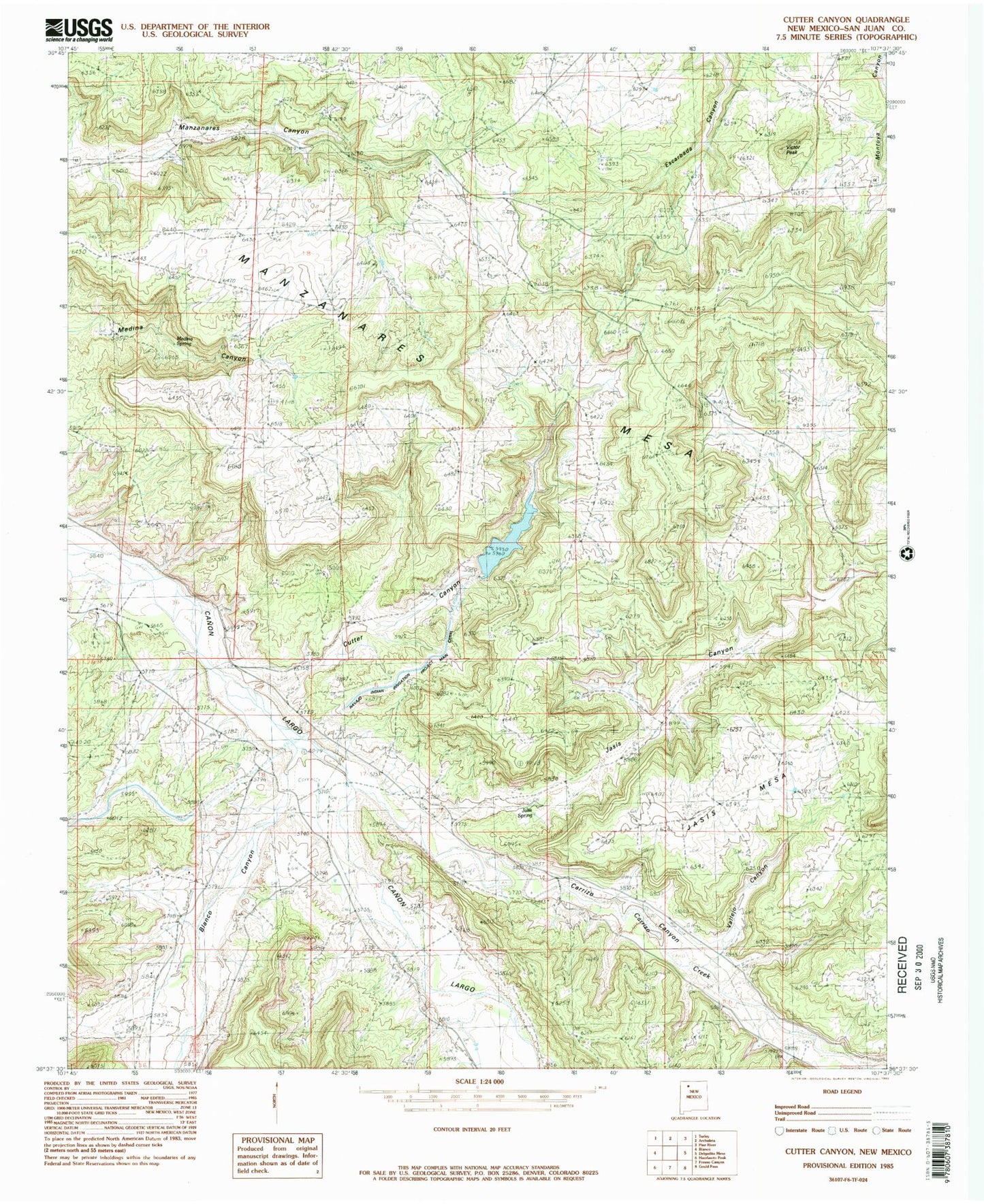 Classic USGS Cutter Canyon New Mexico 7.5'x7.5' Topo Map Image