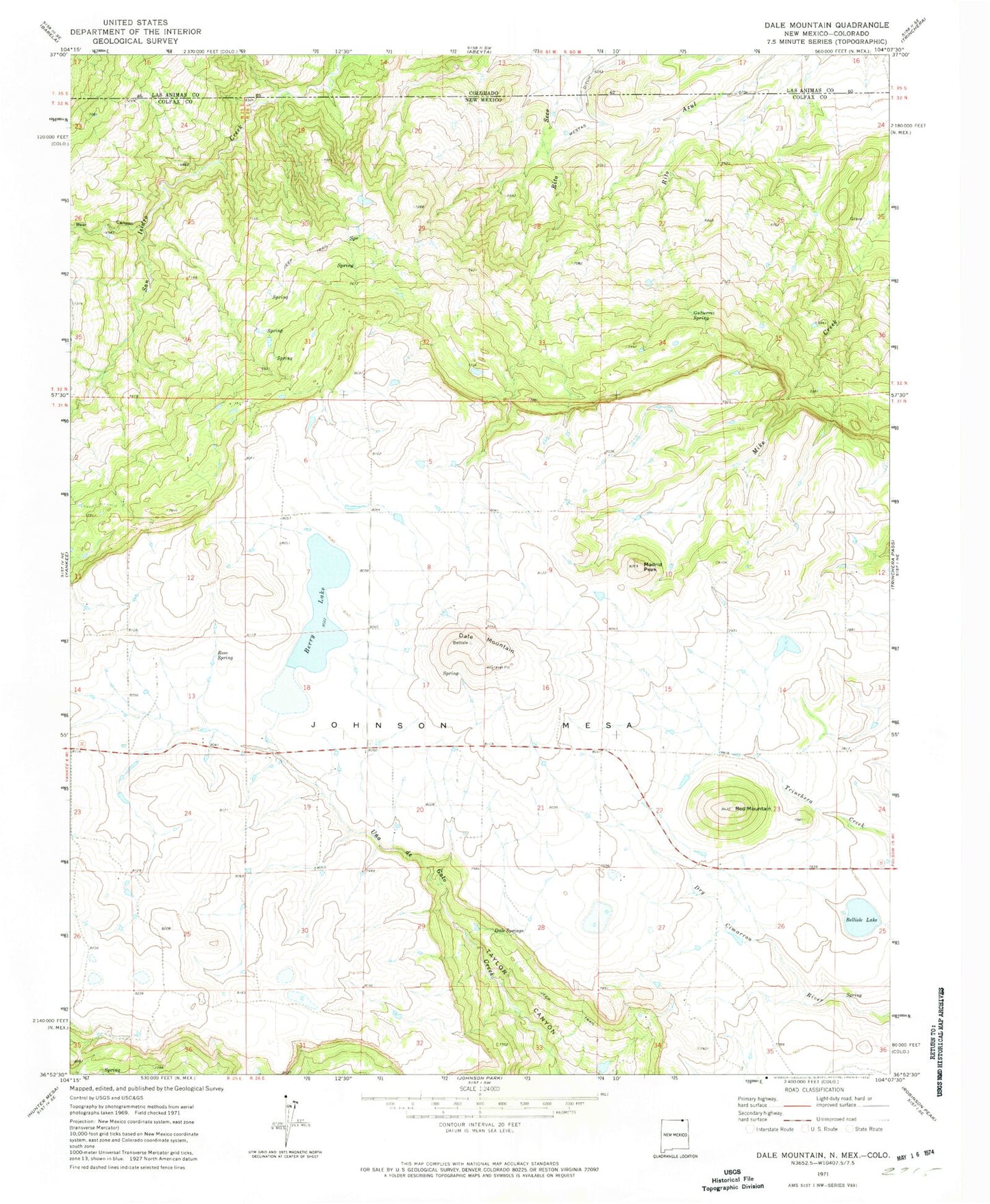 Classic USGS Dale Mountain New Mexico 7.5'x7.5' Topo Map Image