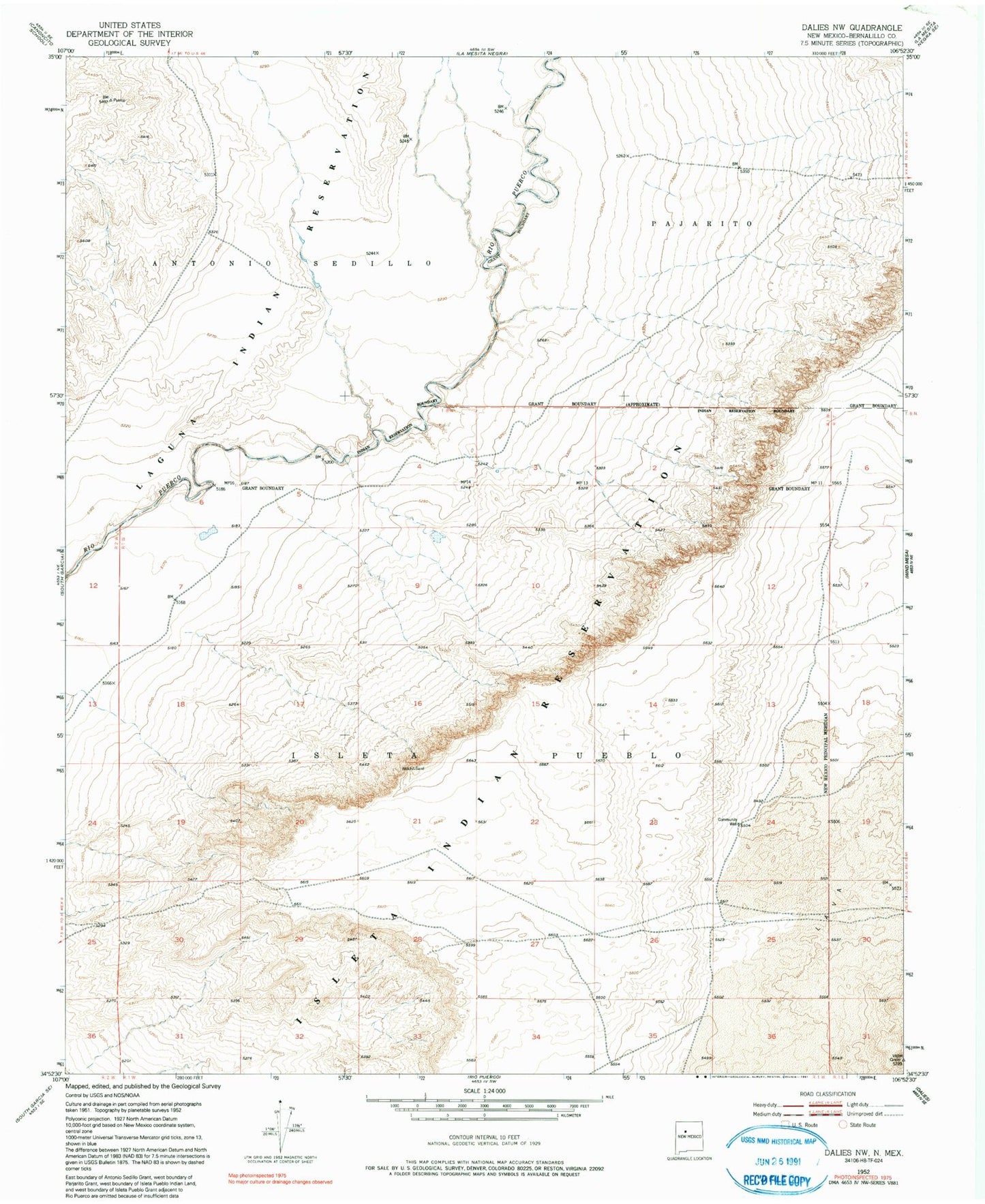 Classic USGS Dalies NW New Mexico 7.5'x7.5' Topo Map Image