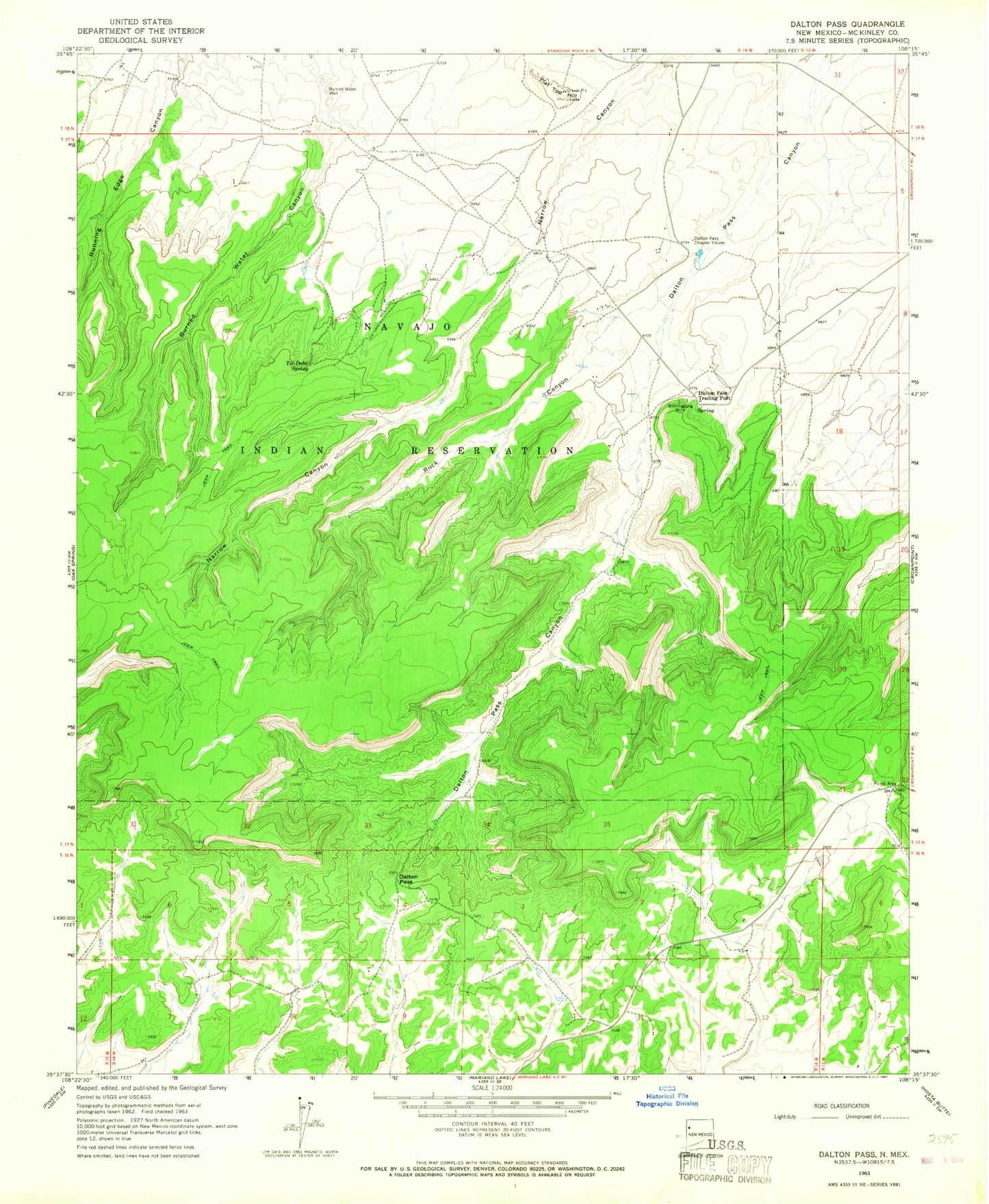 Classic USGS Dalton Pass New Mexico 7.5'x7.5' Topo Map Image