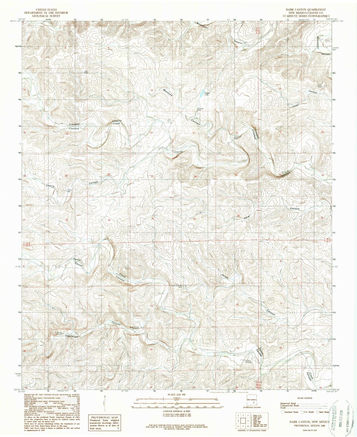Classic USGS Dark Canyon New Mexico 7.5'x7.5' Topo Map Image
