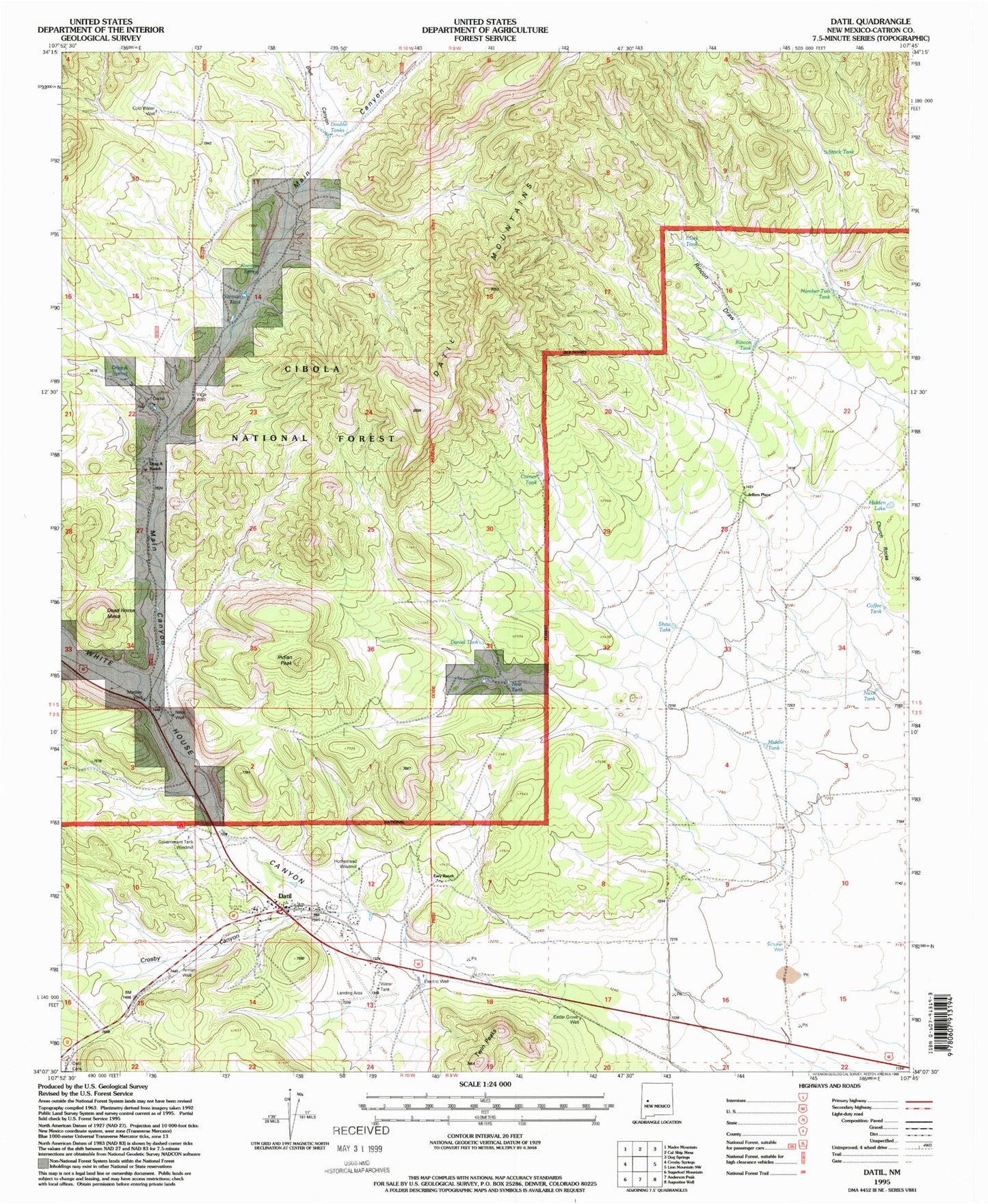 Classic USGS Datil New Mexico 7.5'x7.5' Topo Map Image