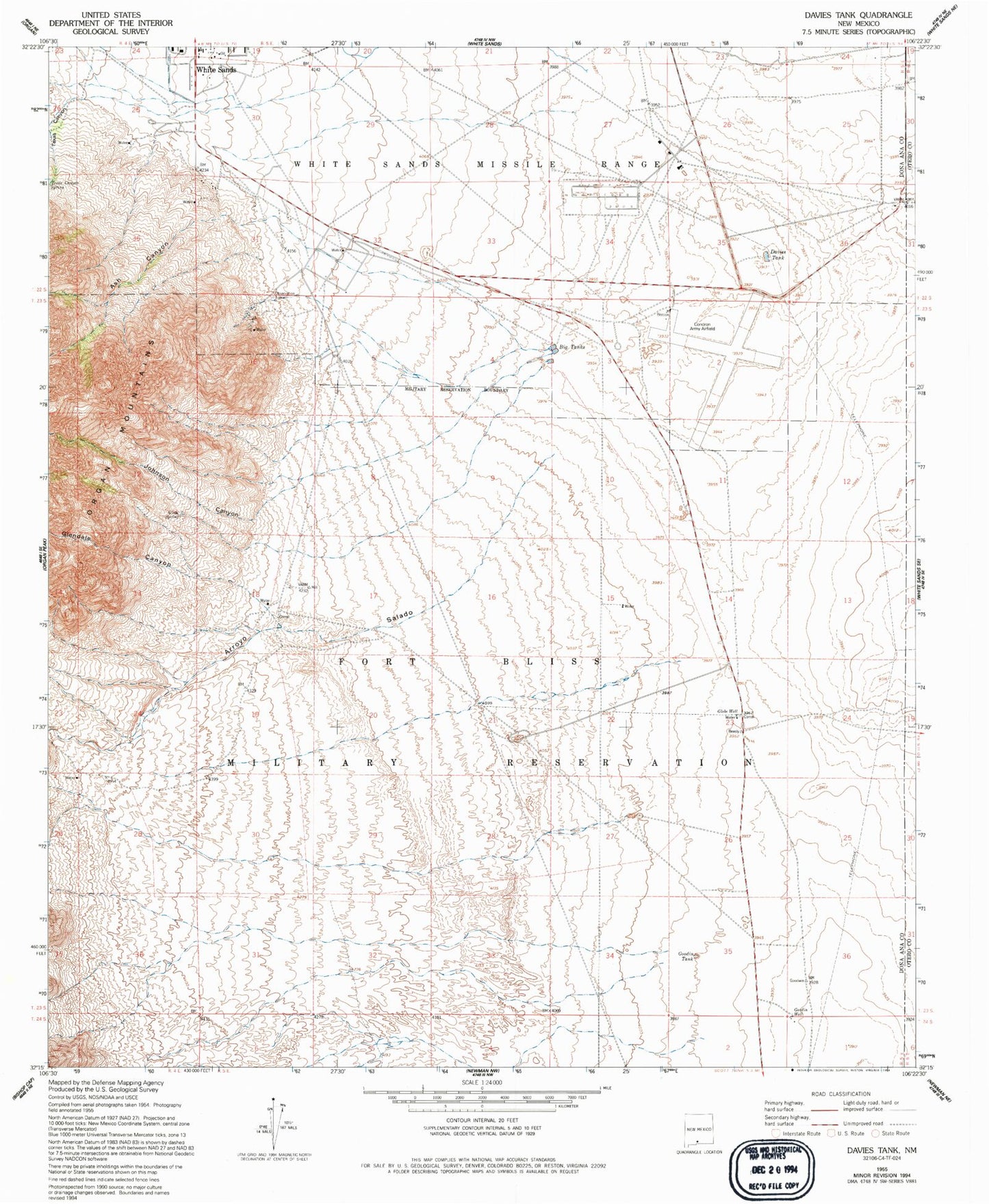 Classic USGS Davies Tank New Mexico 7.5'x7.5' Topo Map Image