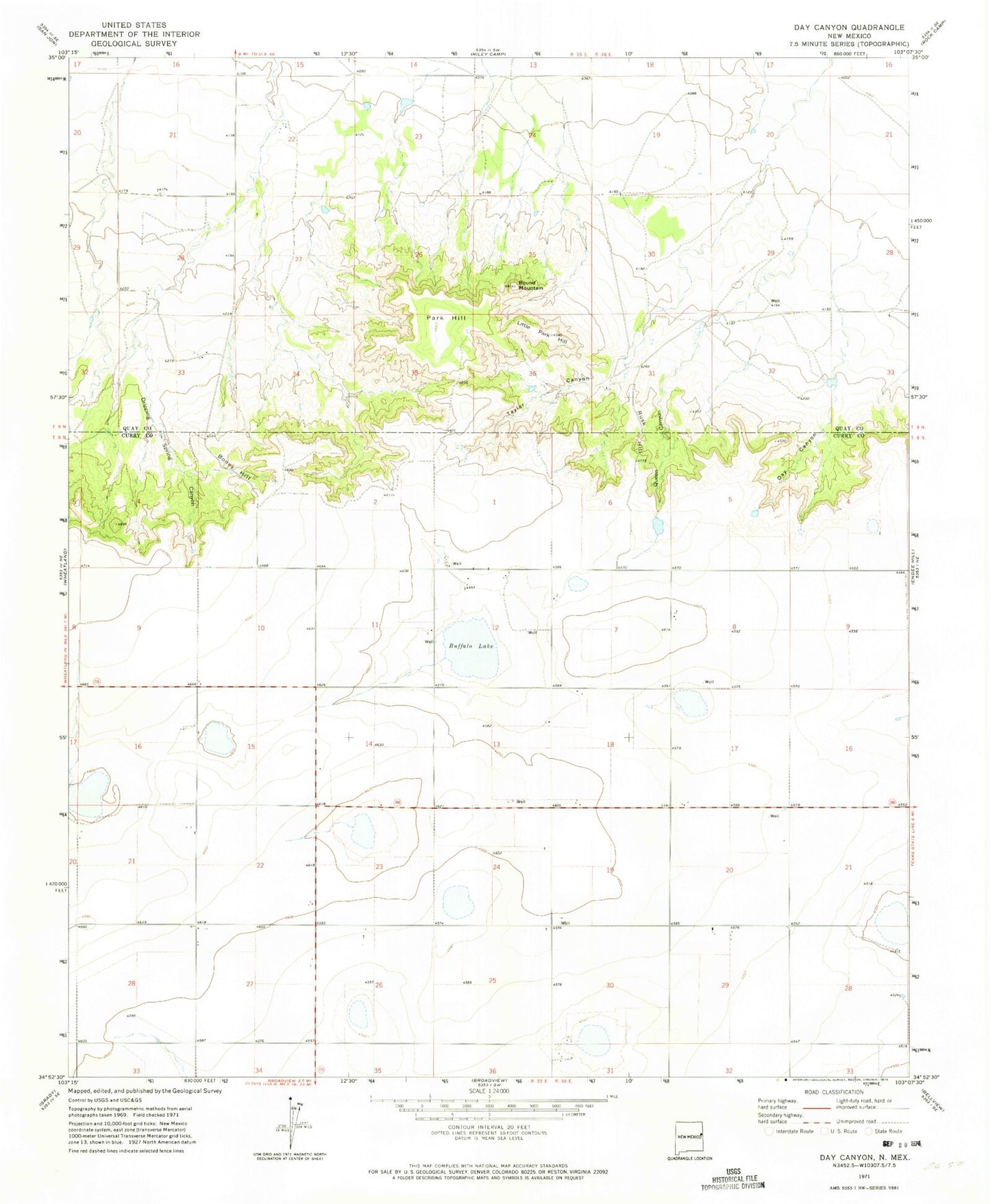 Classic USGS Day Canyon New Mexico 7.5'x7.5' Topo Map Image