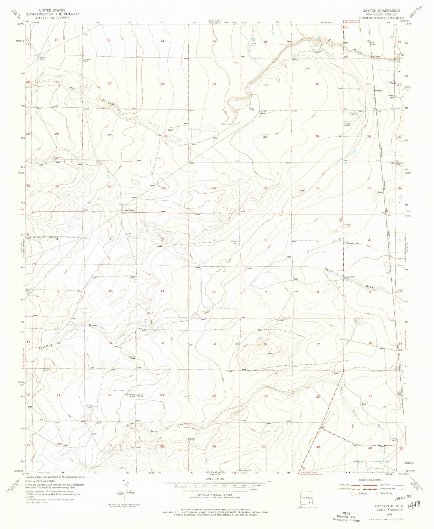 Classic USGS Dayton New Mexico 7.5'x7.5' Topo Map Image