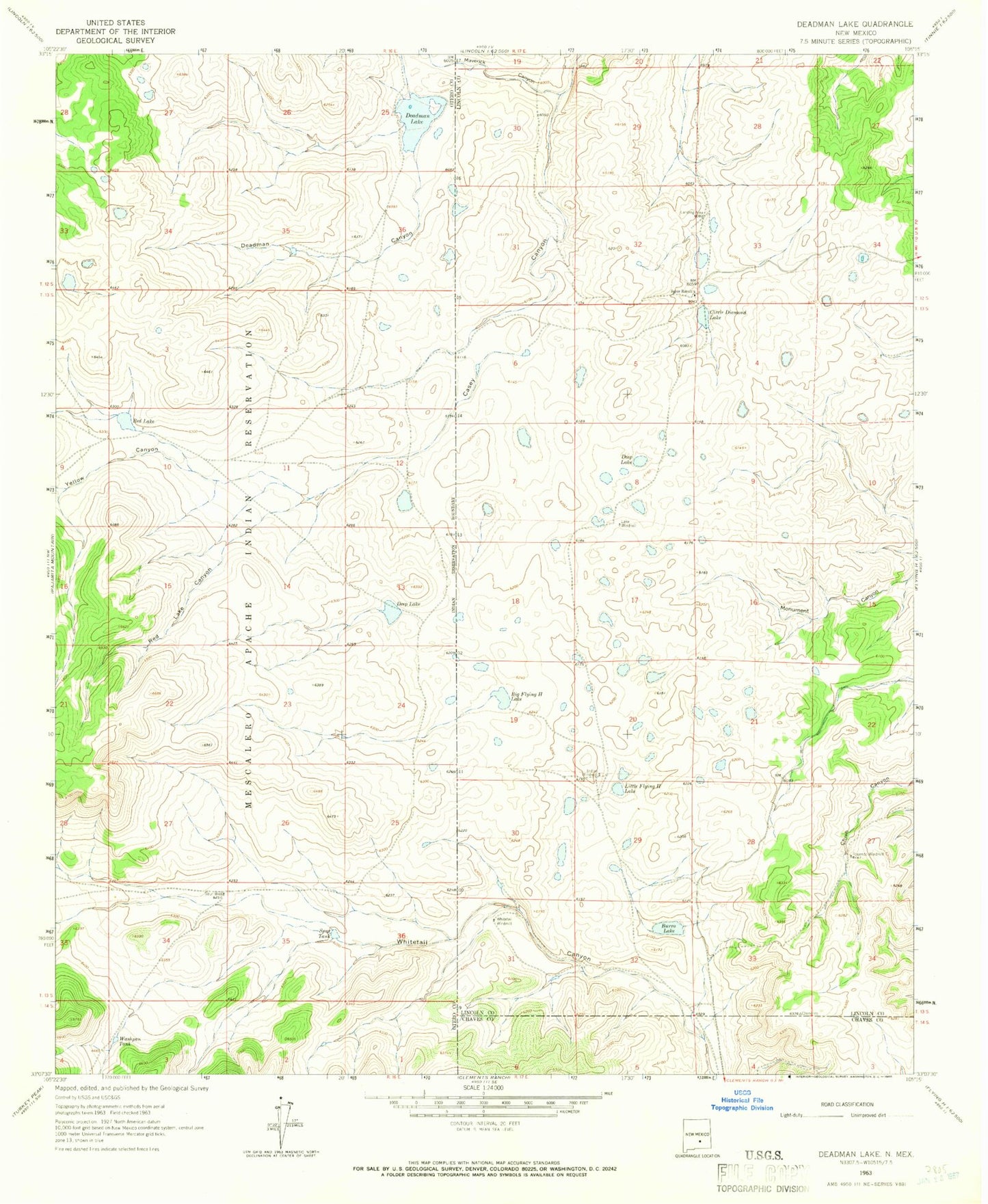 Classic USGS Deadman Lake New Mexico 7.5'x7.5' Topo Map Image