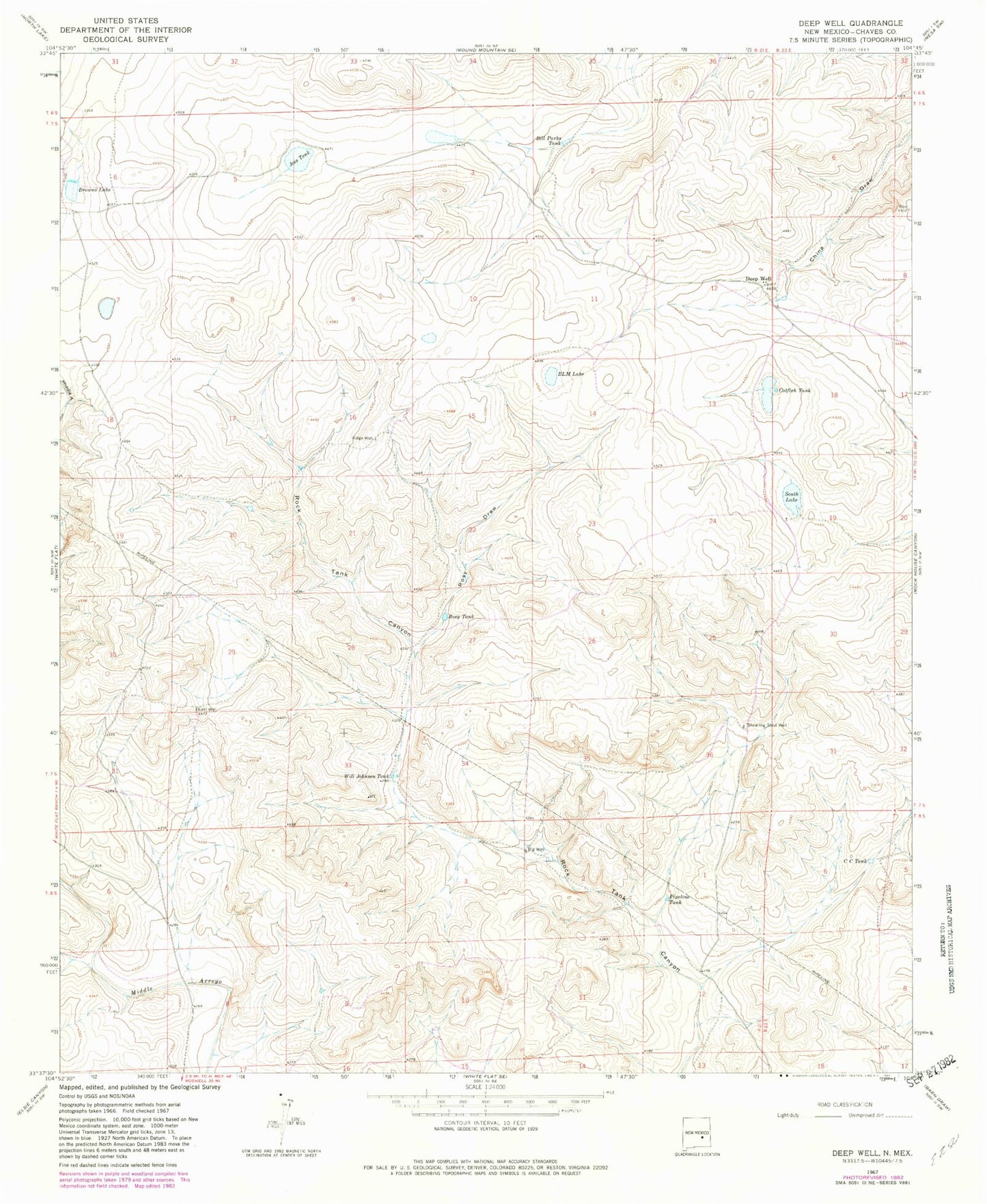 Classic USGS Deep Well New Mexico 7.5'x7.5' Topo Map Image