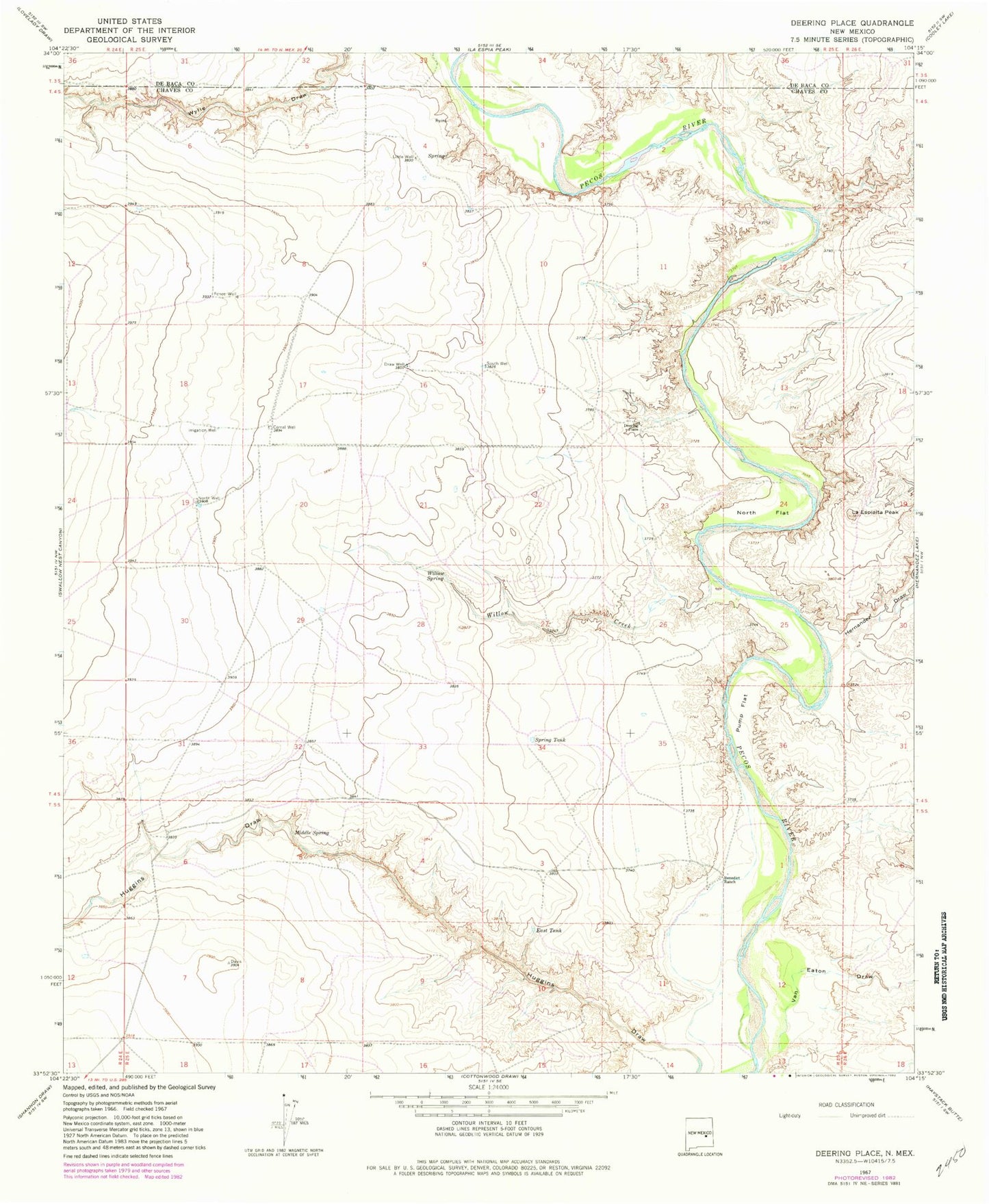 Classic USGS Deering Place New Mexico 7.5'x7.5' Topo Map Image
