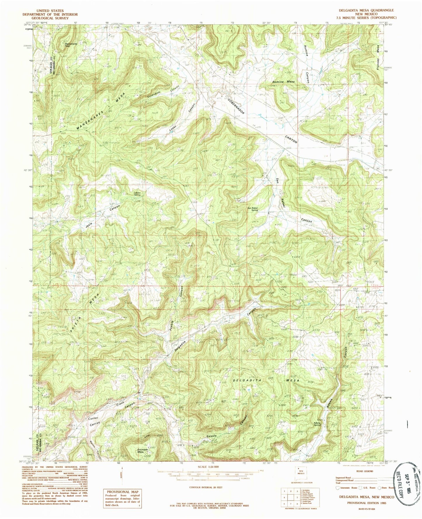 Classic USGS Delgadita Mesa New Mexico 7.5'x7.5' Topo Map Image