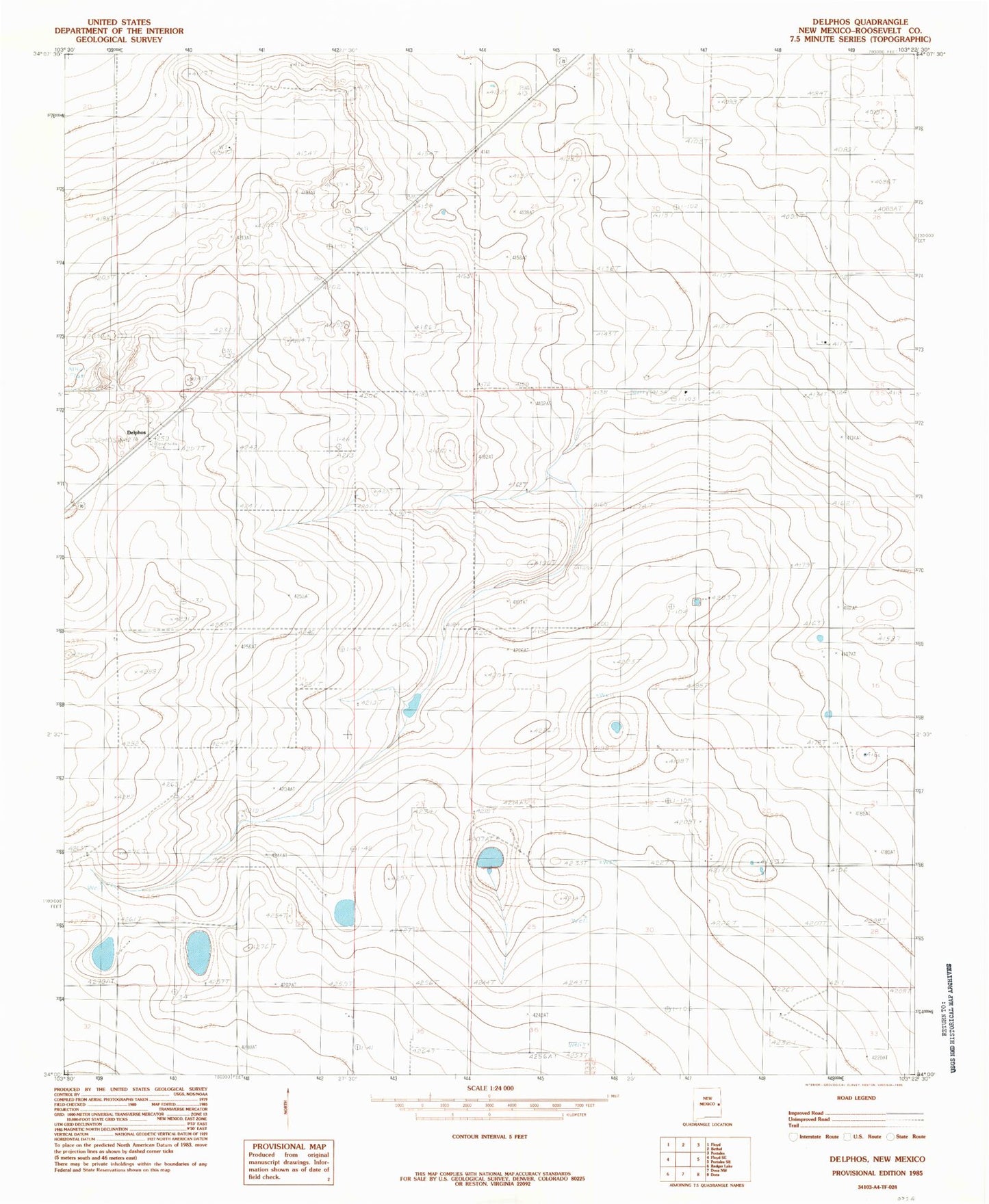 Classic USGS Delphos New Mexico 7.5'x7.5' Topo Map Image