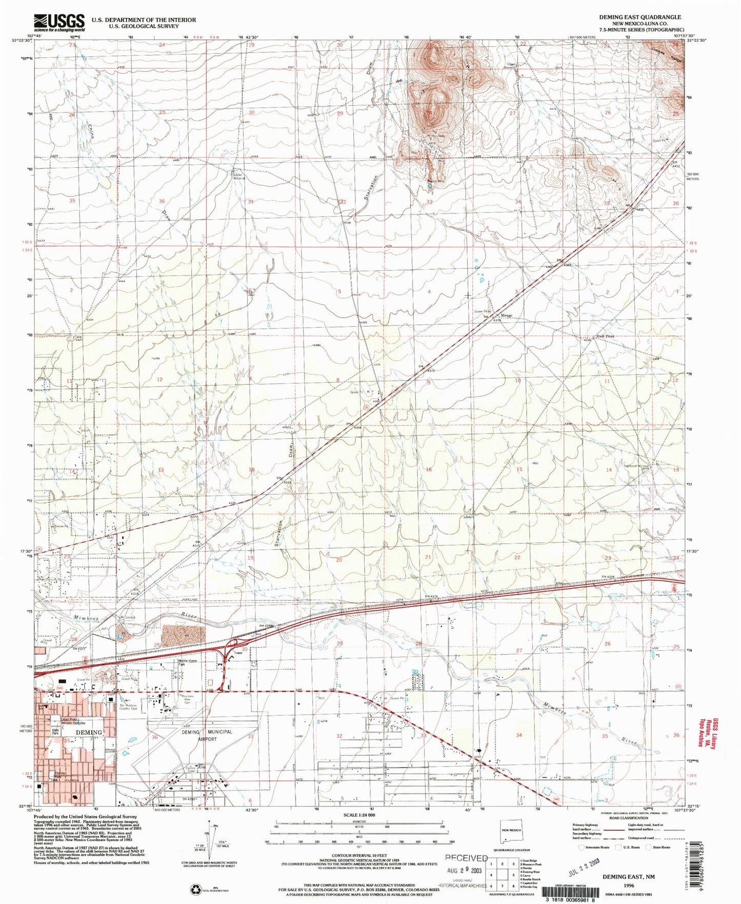 Classic USGS Deming East New Mexico 7.5'x7.5' Topo Map Image