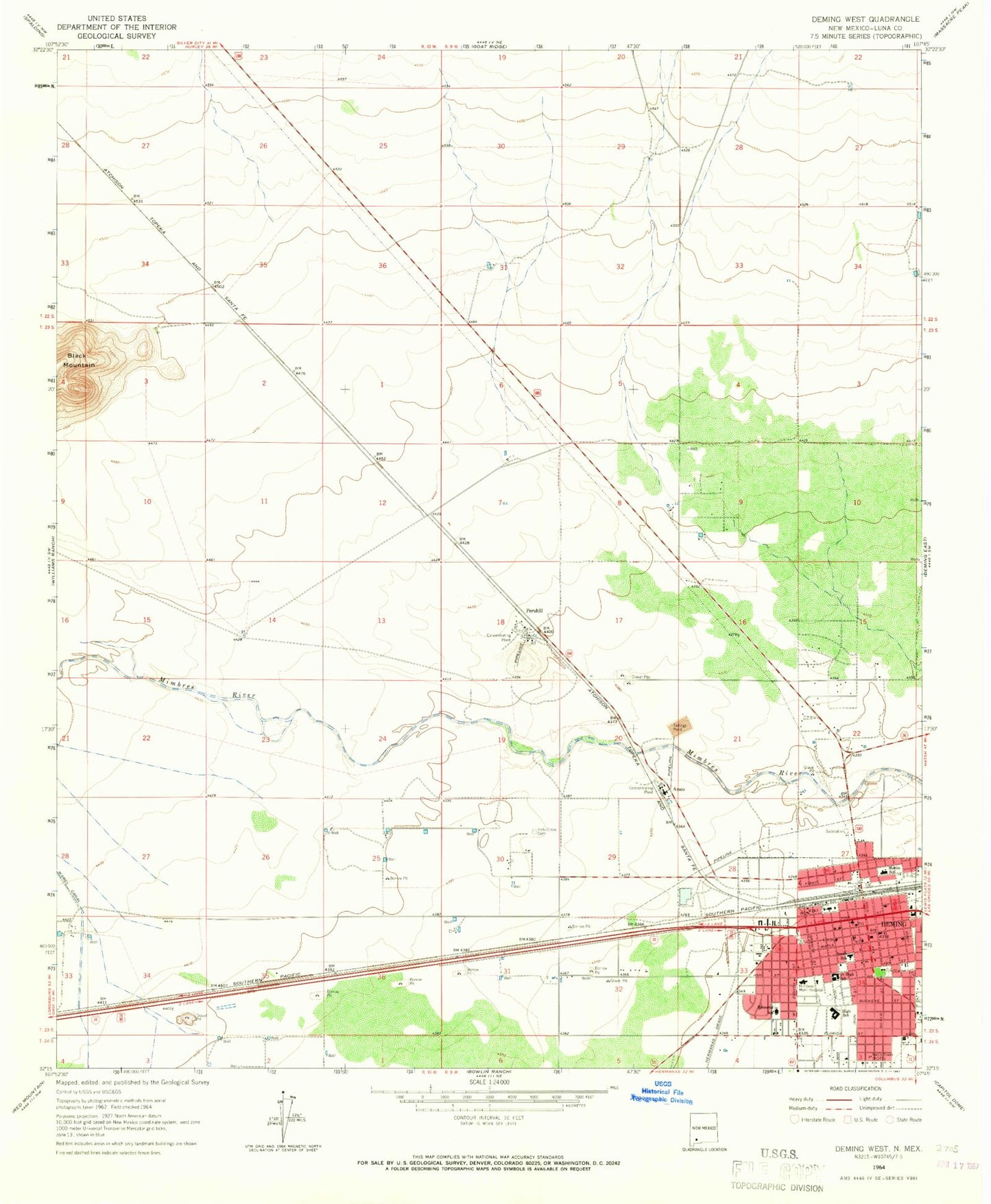 Classic USGS Deming West New Mexico 7.5'x7.5' Topo Map Image