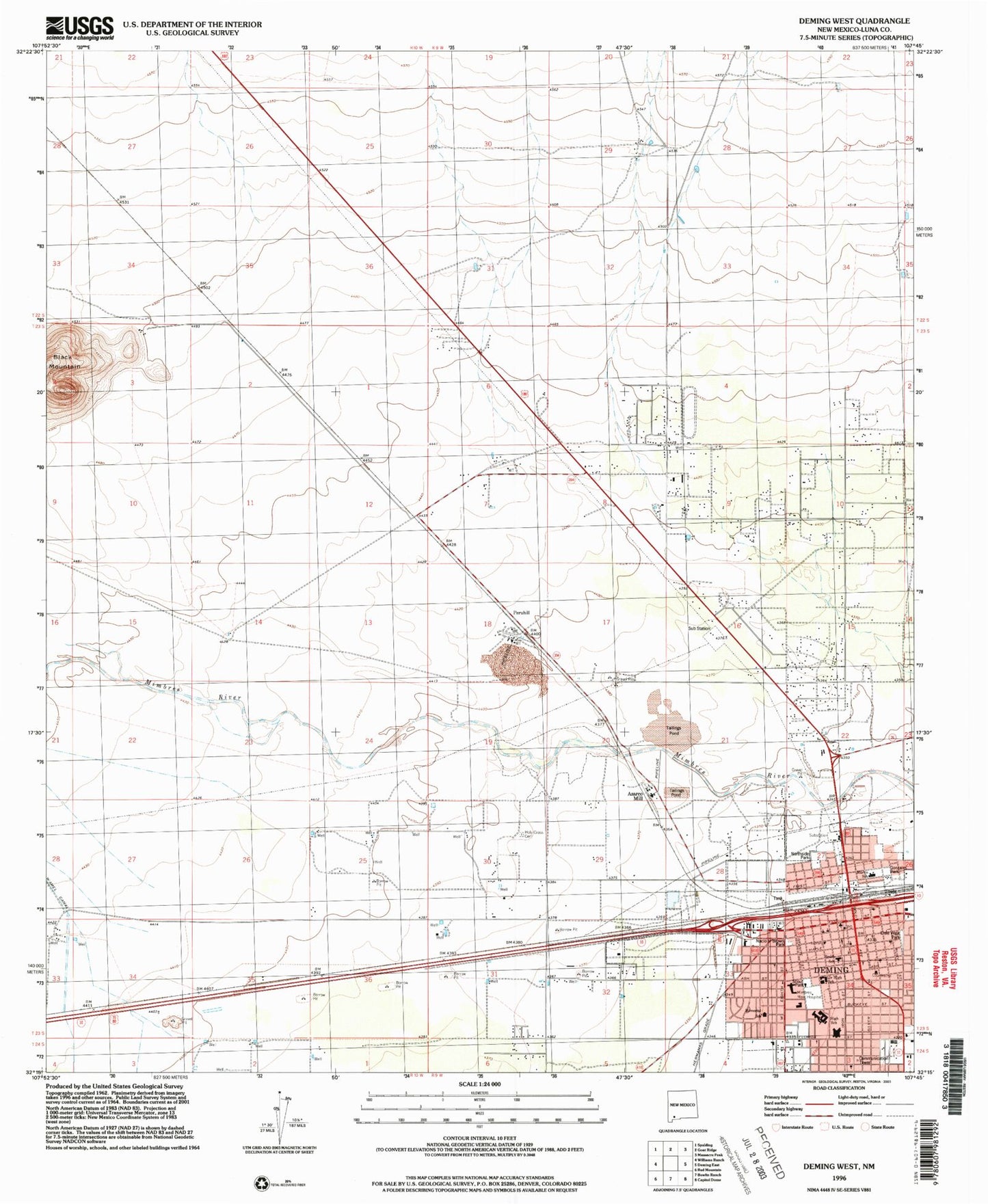 Classic USGS Deming West New Mexico 7.5'x7.5' Topo Map Image
