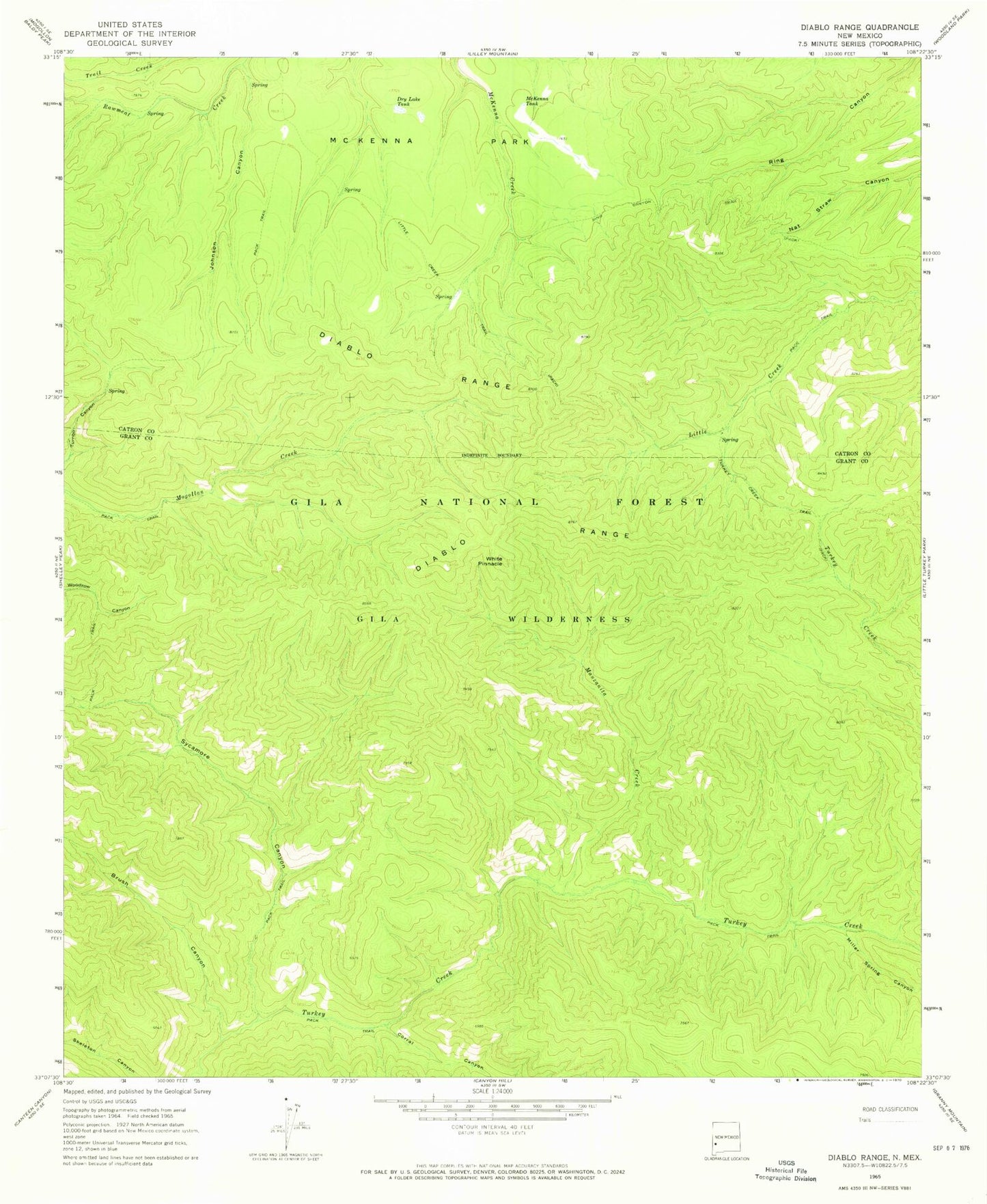 Classic USGS Diablo Range New Mexico 7.5'x7.5' Topo Map Image