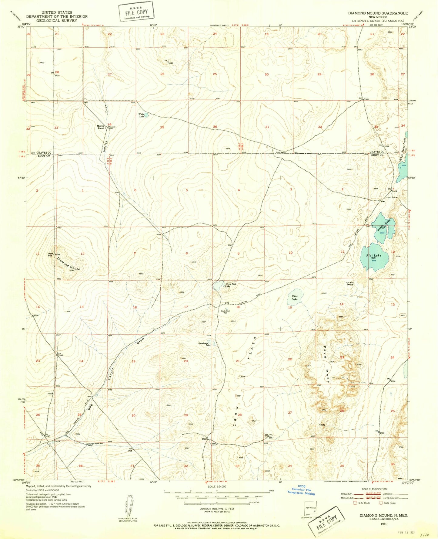 Classic USGS Diamond Mound New Mexico 7.5'x7.5' Topo Map Image