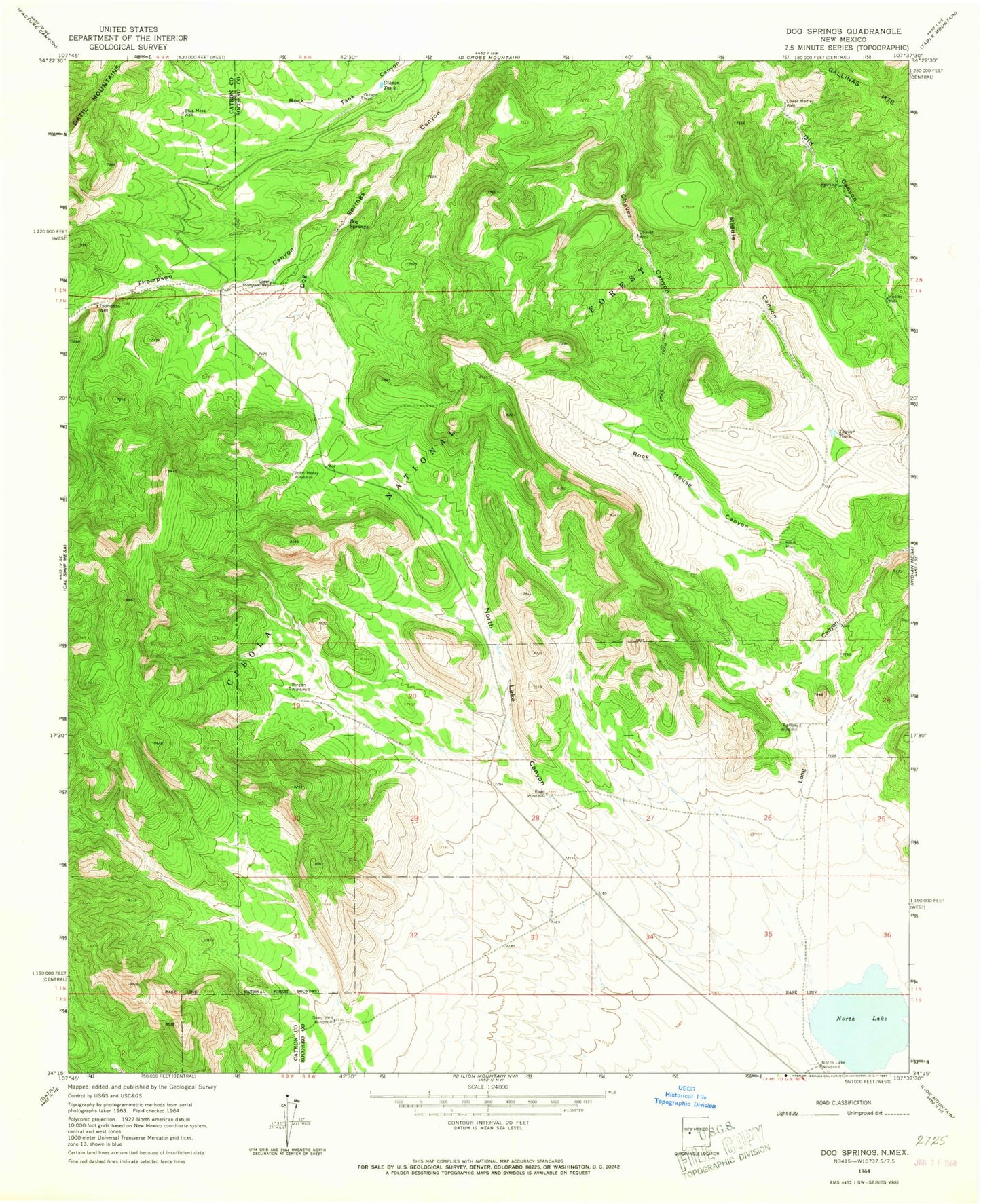 Classic USGS Dog Springs New Mexico 7.5'x7.5' Topo Map Image