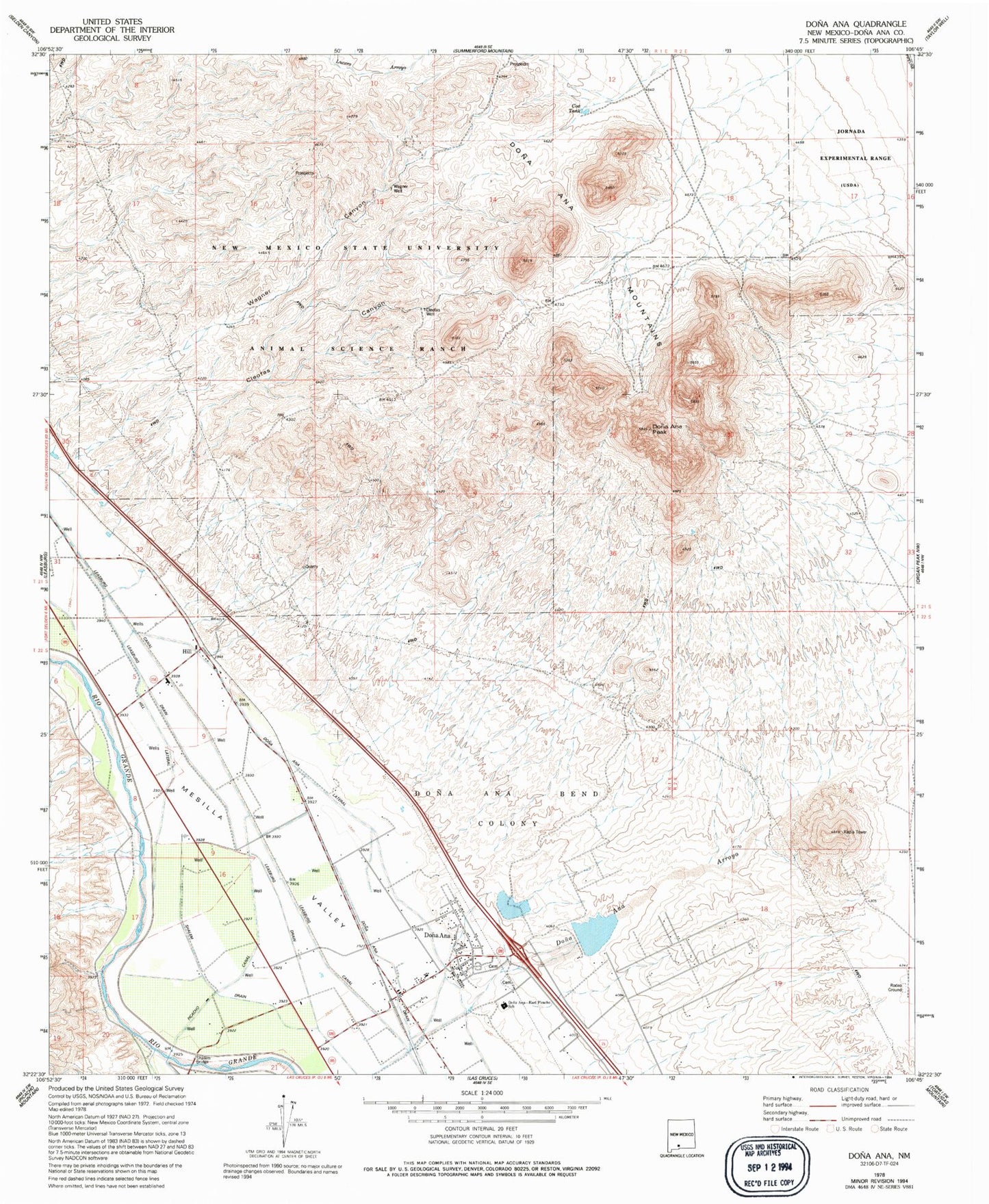 Classic USGS Dona Ana New Mexico 7.5'x7.5' Topo Map Image