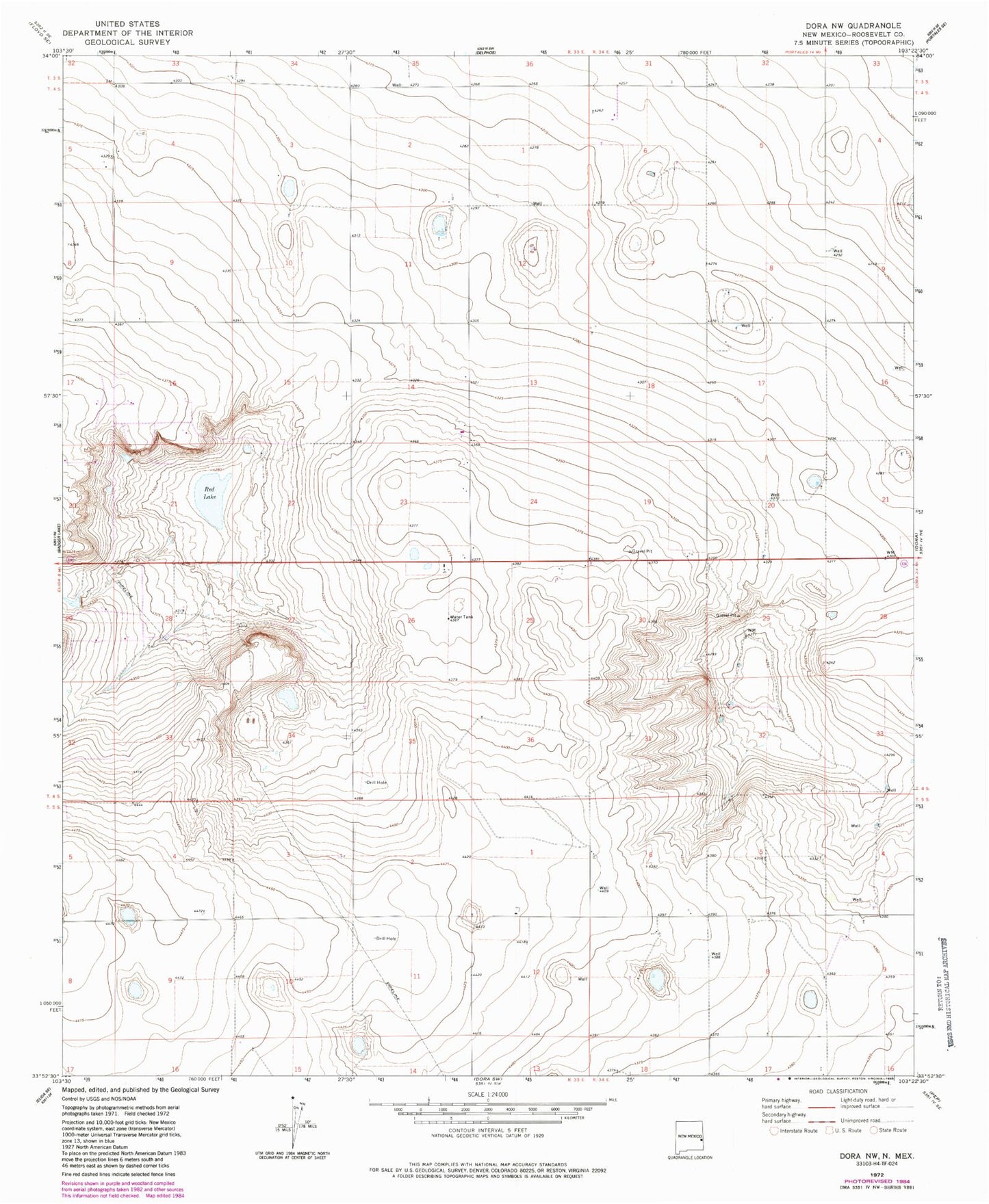 Classic USGS Dora NW New Mexico 7.5'x7.5' Topo Map Image