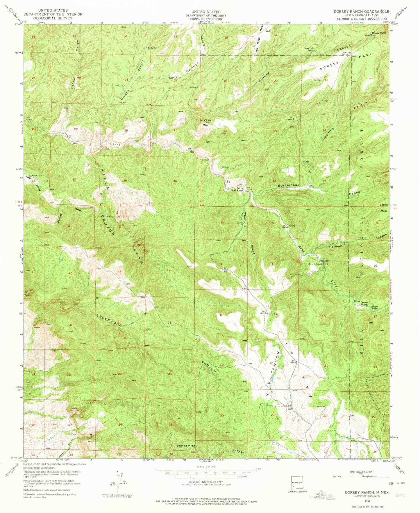 Classic USGS Dorsey Ranch New Mexico 7.5'x7.5' Topo Map Image