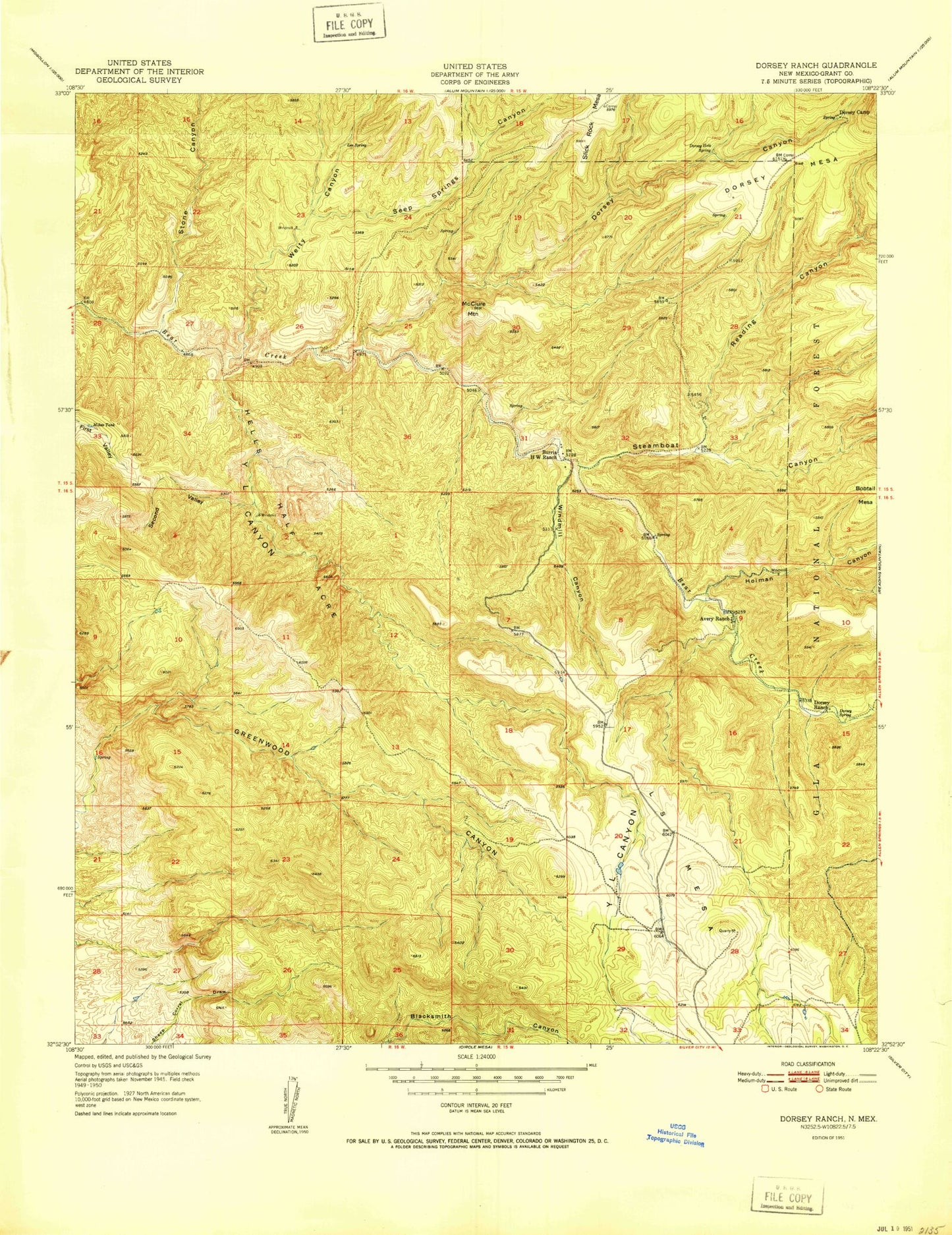 Classic USGS Dorsey Ranch New Mexico 7.5'x7.5' Topo Map Image