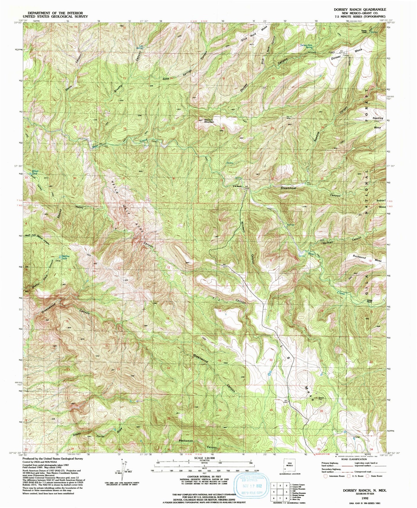 Classic USGS Dorsey Ranch New Mexico 7.5'x7.5' Topo Map Image