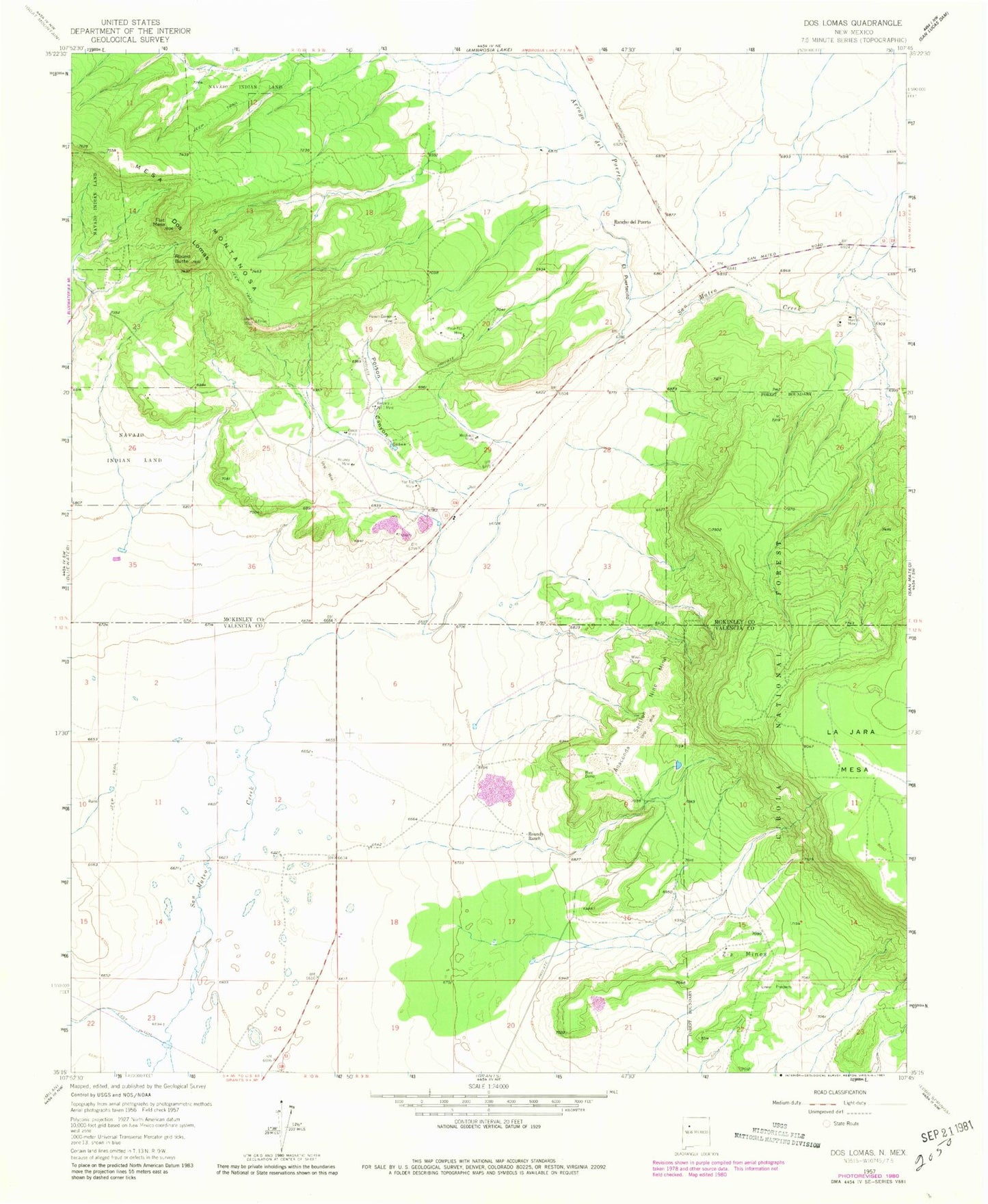 Classic USGS Dos Lomas New Mexico 7.5'x7.5' Topo Map Image