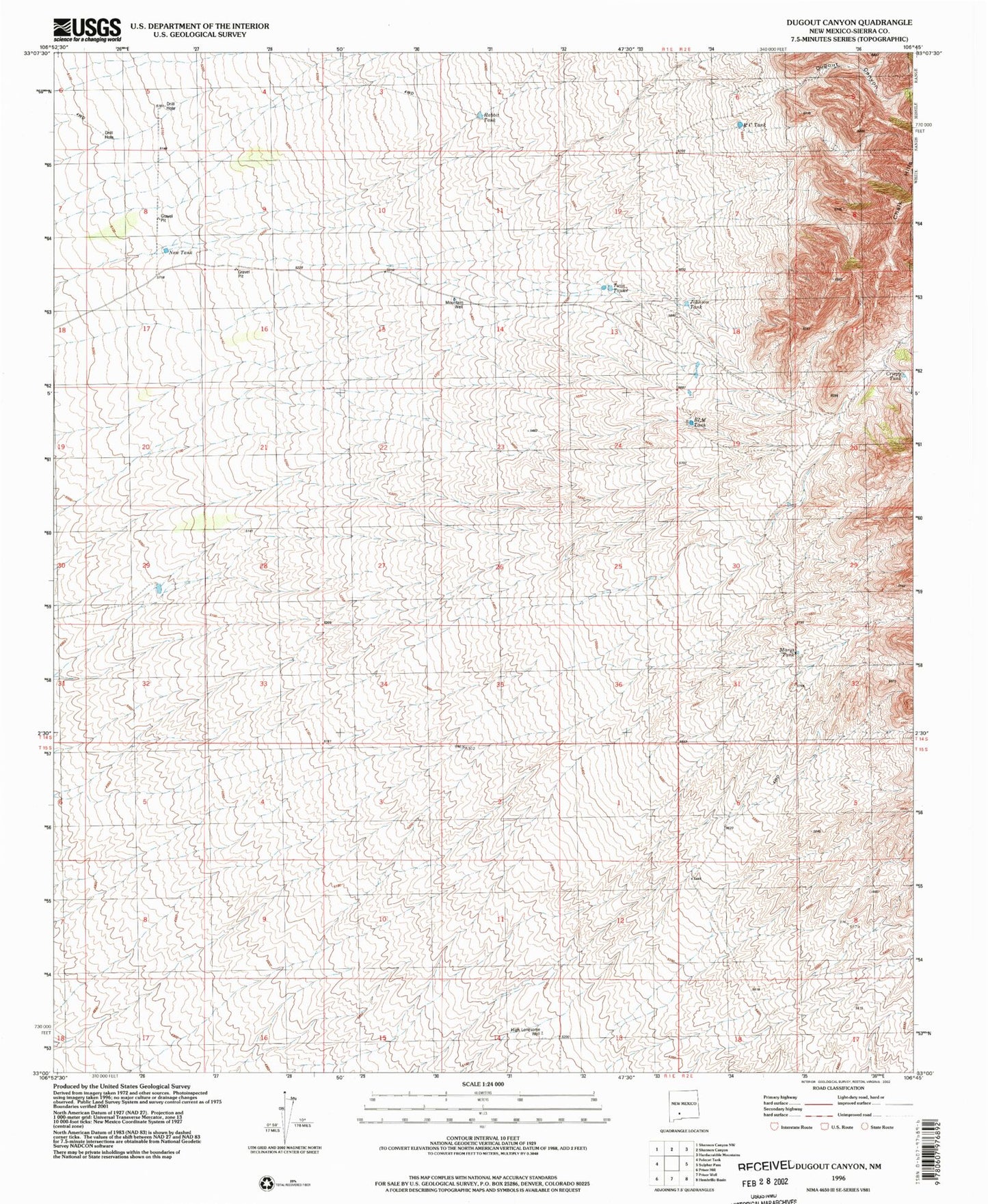 Classic USGS Dugout Canyon New Mexico 7.5'x7.5' Topo Map Image