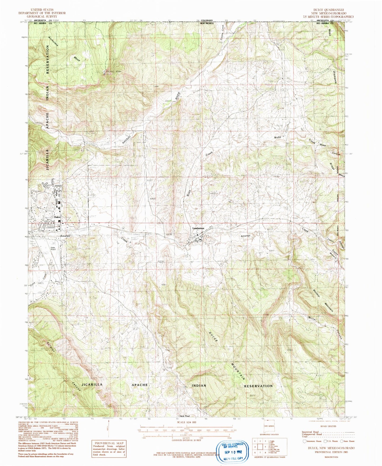 Classic USGS Dulce New Mexico 7.5'x7.5' Topo Map Image