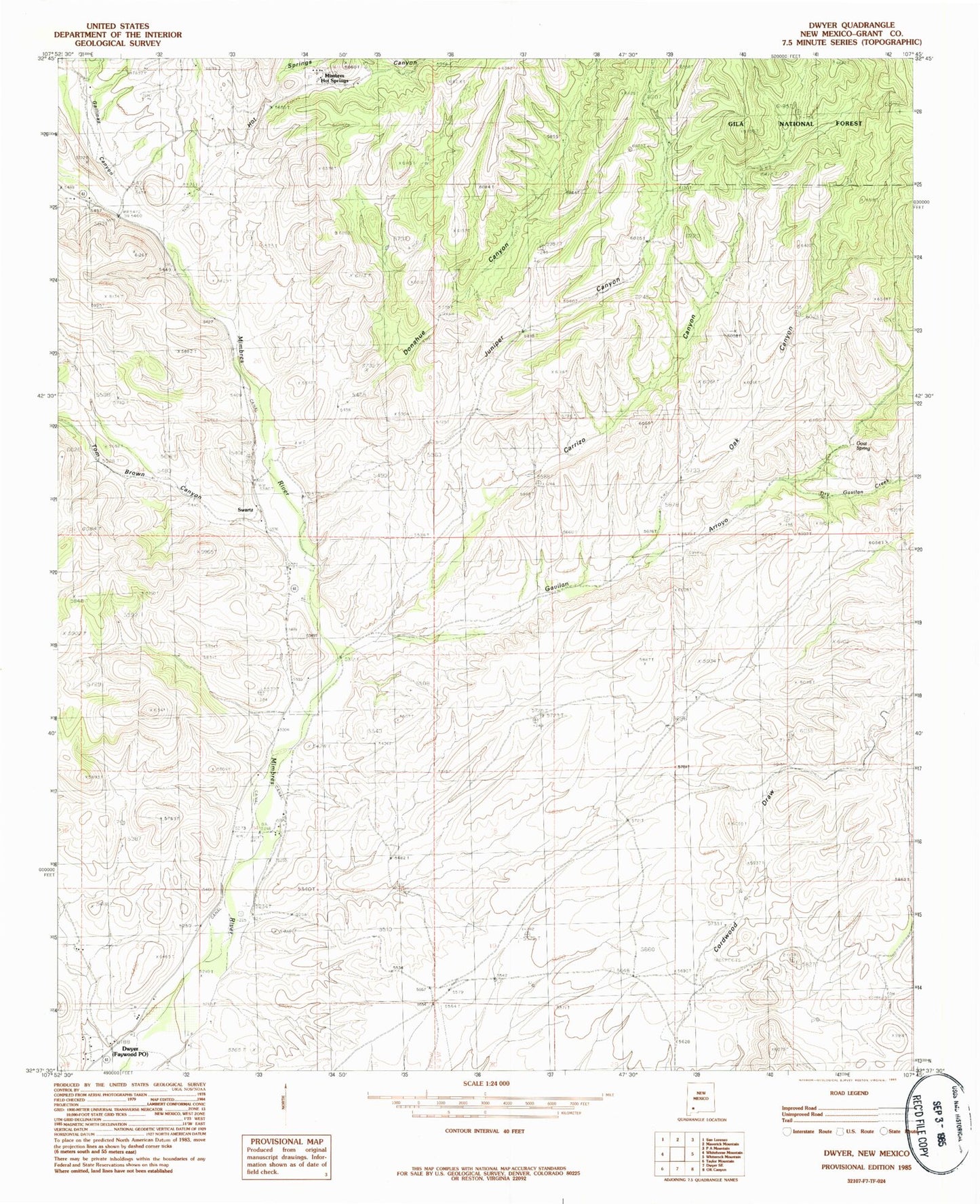 Classic USGS Dwyer New Mexico 7.5'x7.5' Topo Map Image
