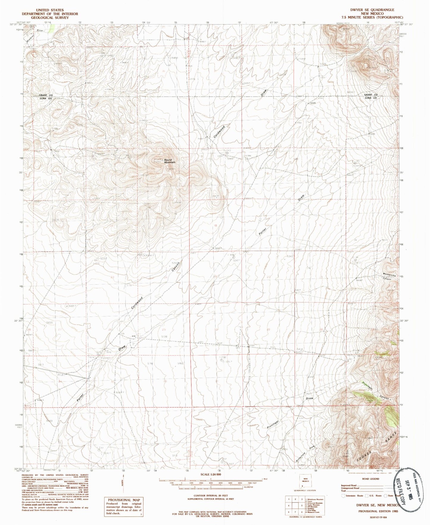 Classic USGS Dwyer SE New Mexico 7.5'x7.5' Topo Map Image