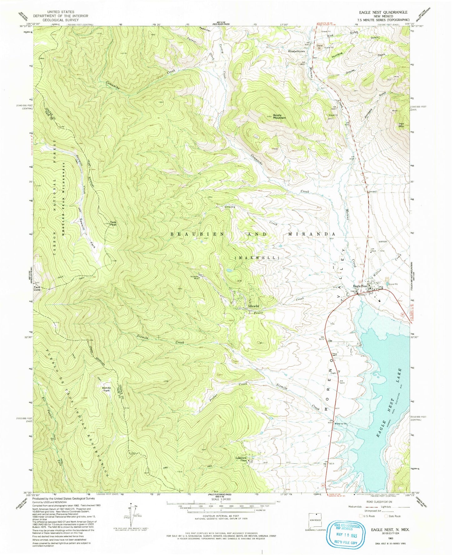 Classic USGS Eagle Nest New Mexico 7.5'x7.5' Topo Map Image