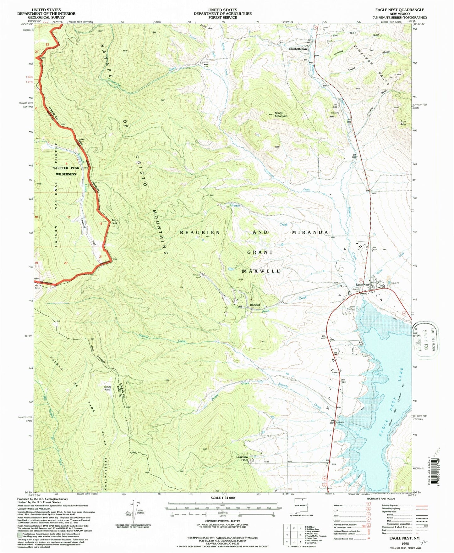 Classic USGS Eagle Nest New Mexico 7.5'x7.5' Topo Map Image