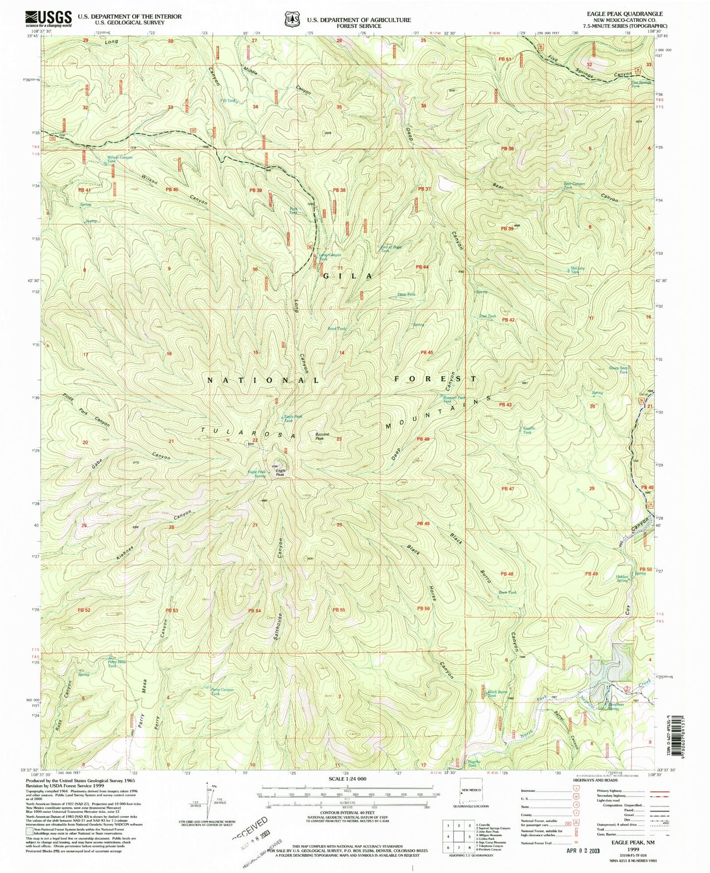 Classic USGS Eagle Peak New Mexico 7.5'x7.5' Topo Map Image