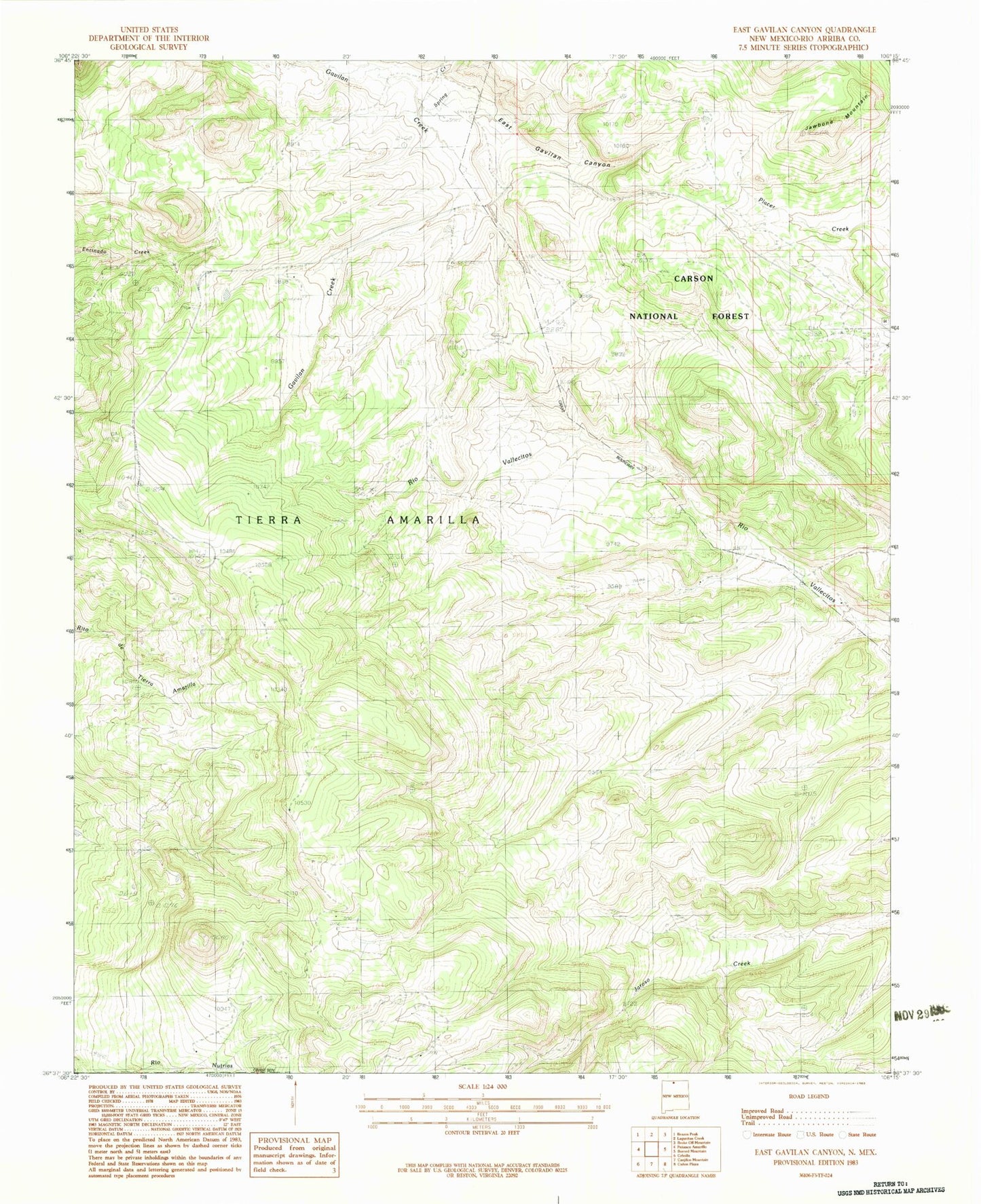 Classic USGS East Gavilan Canyon New Mexico 7.5'x7.5' Topo Map Image