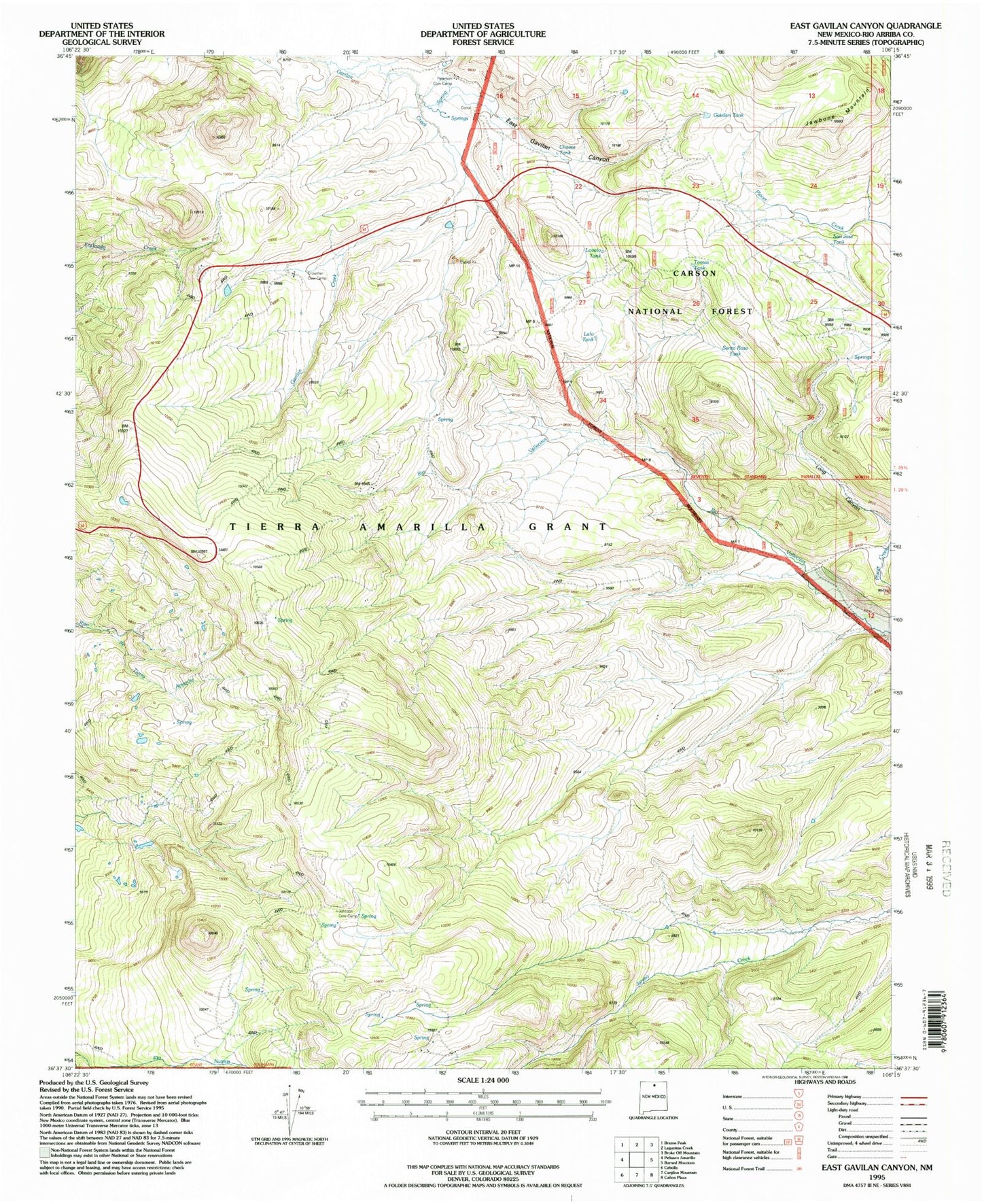 Classic USGS East Gavilan Canyon New Mexico 7.5'x7.5' Topo Map Image