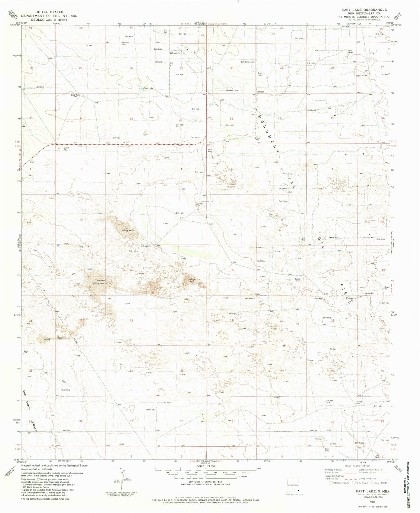Classic USGS East Lake New Mexico 7.5'x7.5' Topo Map Image