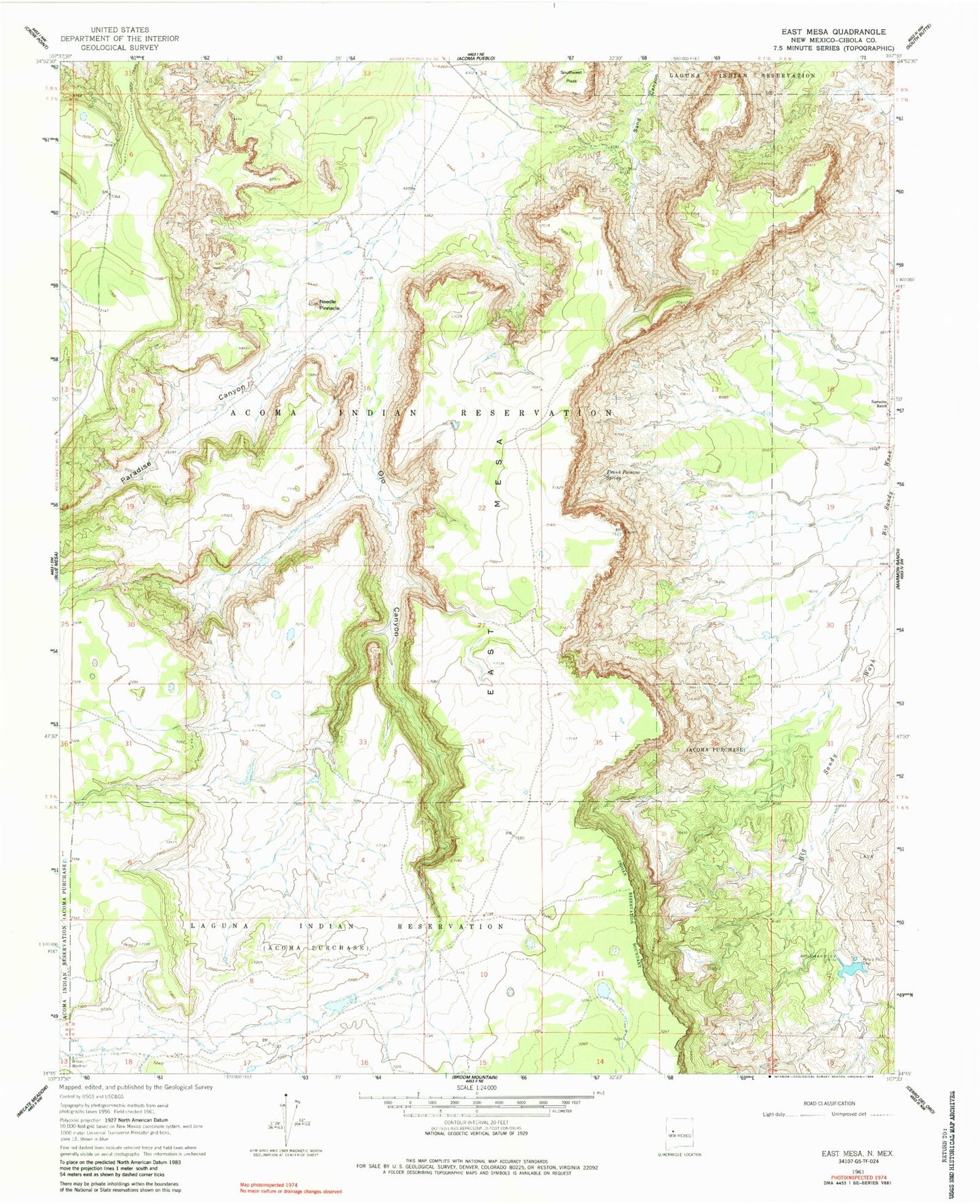 Classic USGS East Mesa New Mexico 7.5'x7.5' Topo Map Image