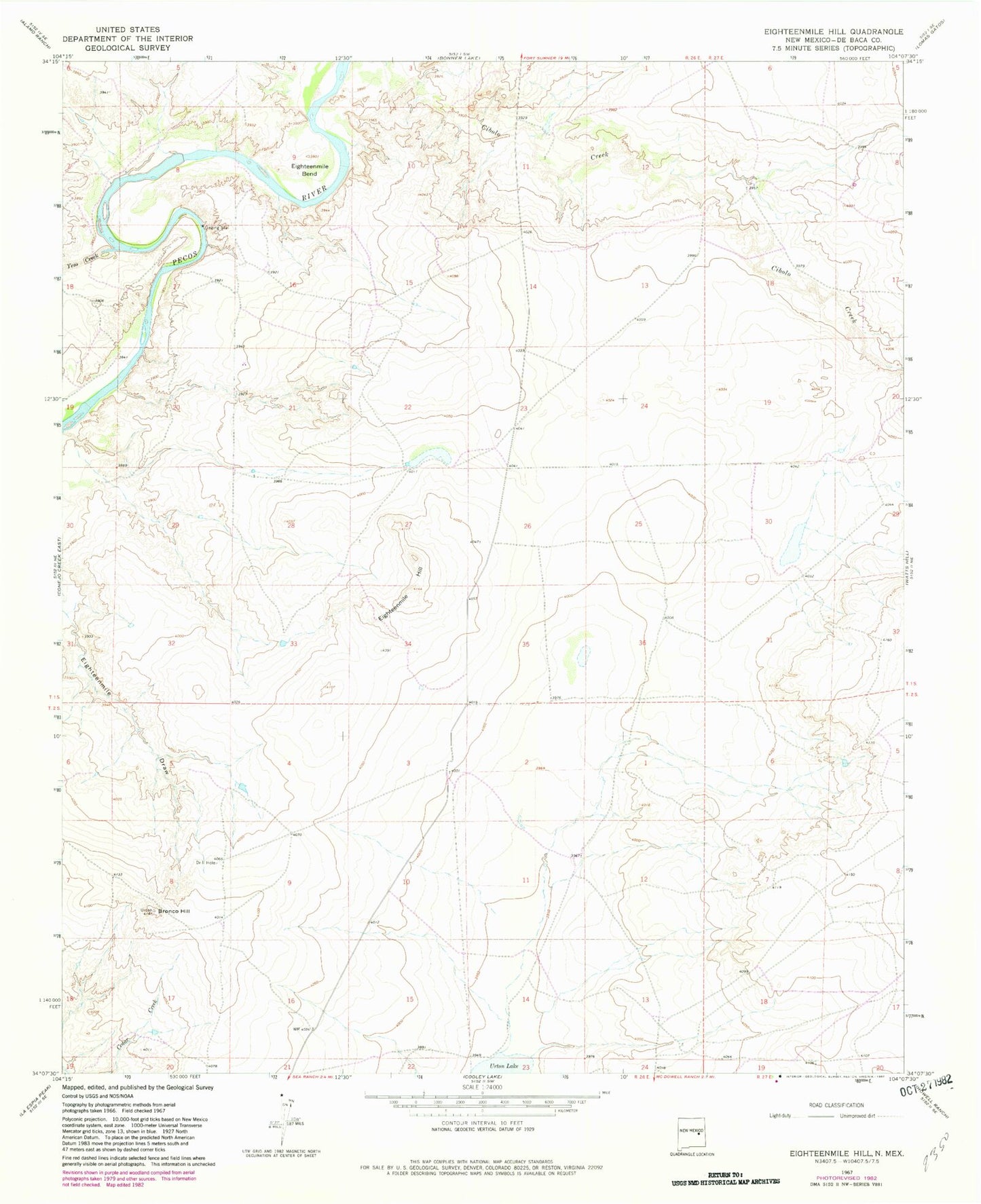 Classic USGS Eighteenmile Hill New Mexico 7.5'x7.5' Topo Map Image