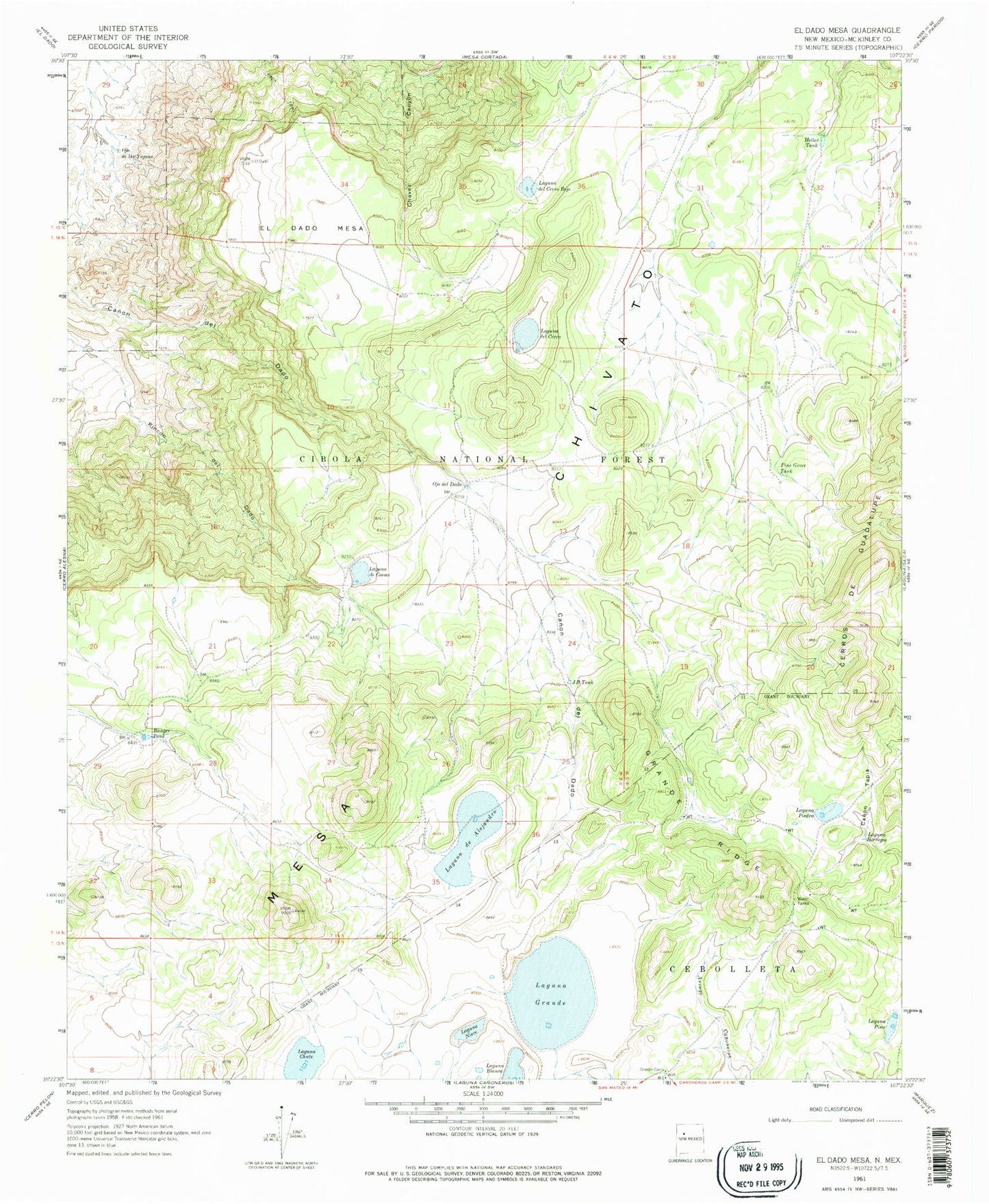 Classic USGS El Dado Mesa New Mexico 7.5'x7.5' Topo Map Image