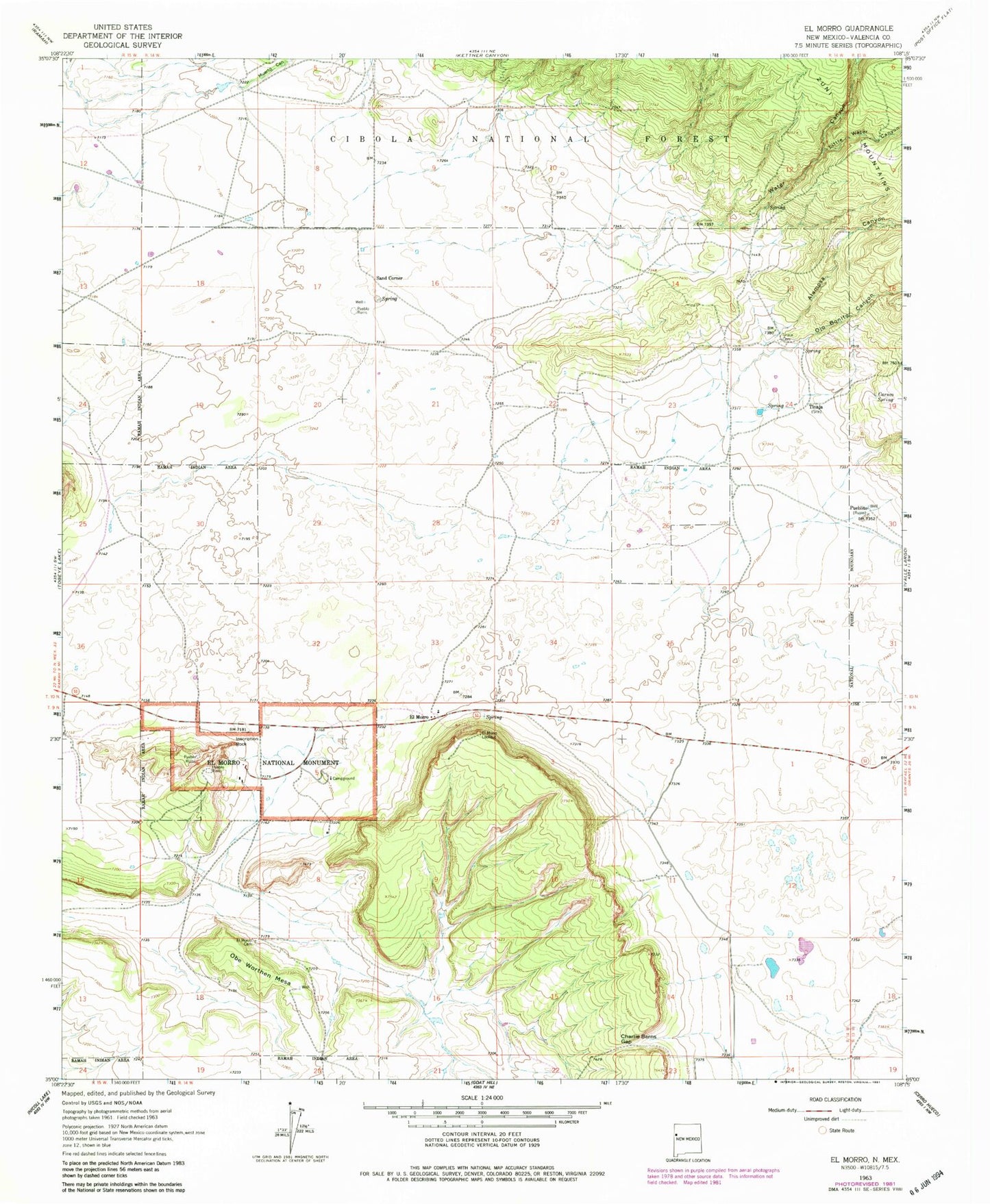 Classic USGS El Morro New Mexico 7.5'x7.5' Topo Map Image