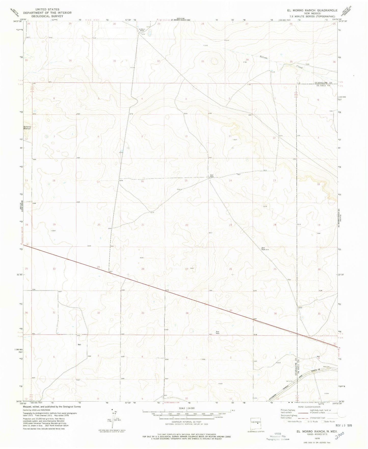 Classic USGS El Morro Ranch New Mexico 7.5'x7.5' Topo Map Image