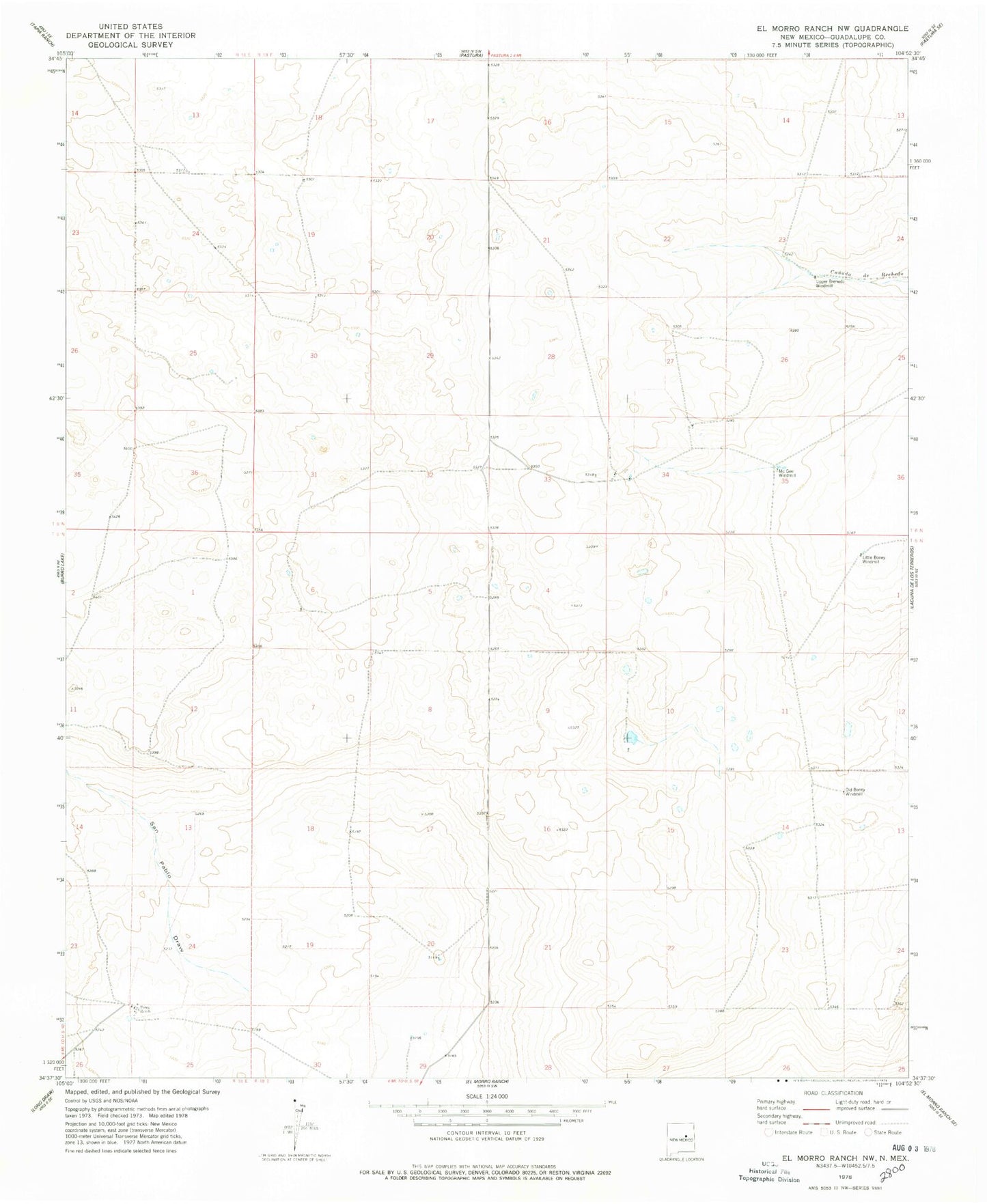 Classic USGS El Morro Ranch NW New Mexico 7.5'x7.5' Topo Map Image