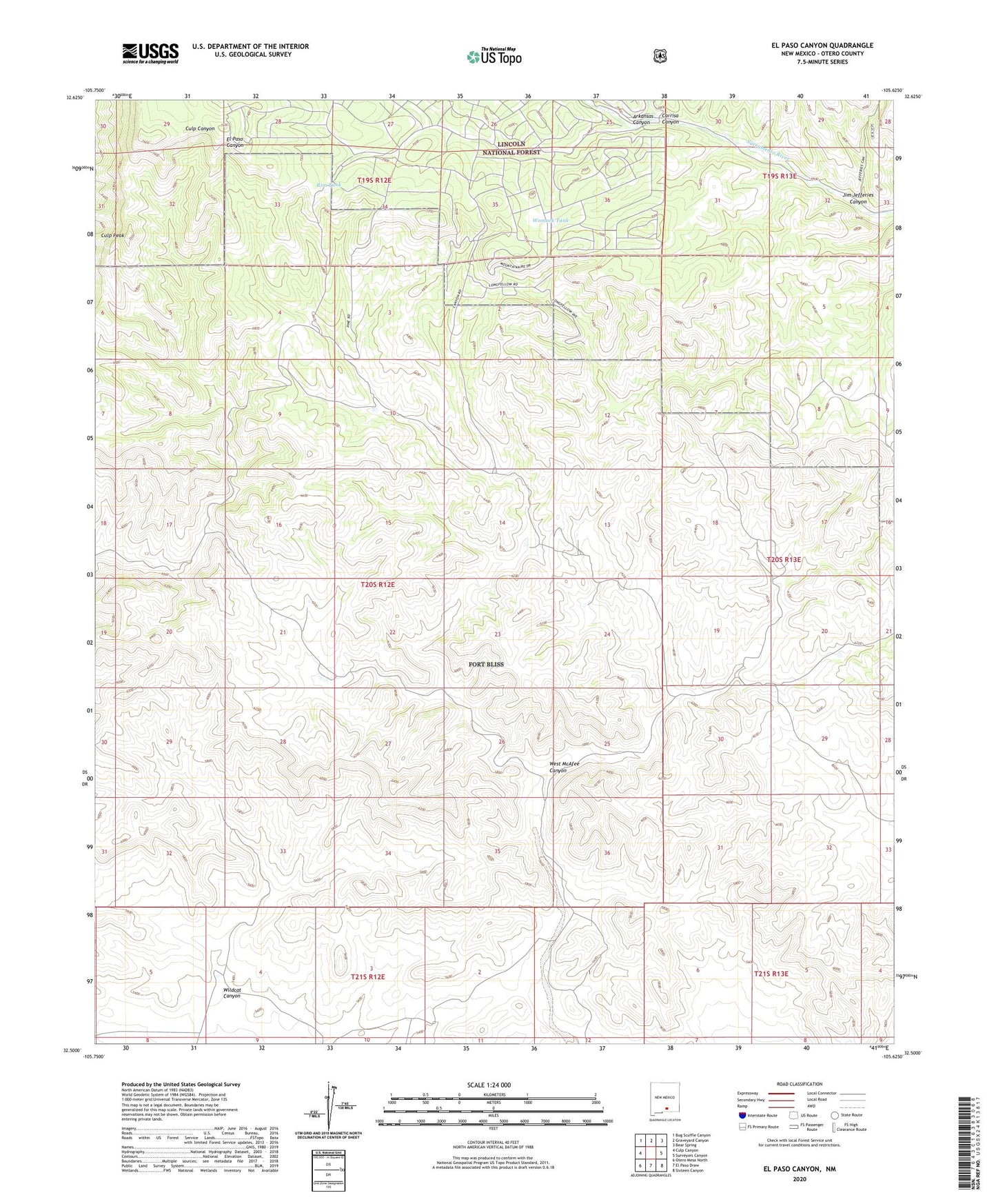 El Paso Canyon New Mexico US Topo Map Image